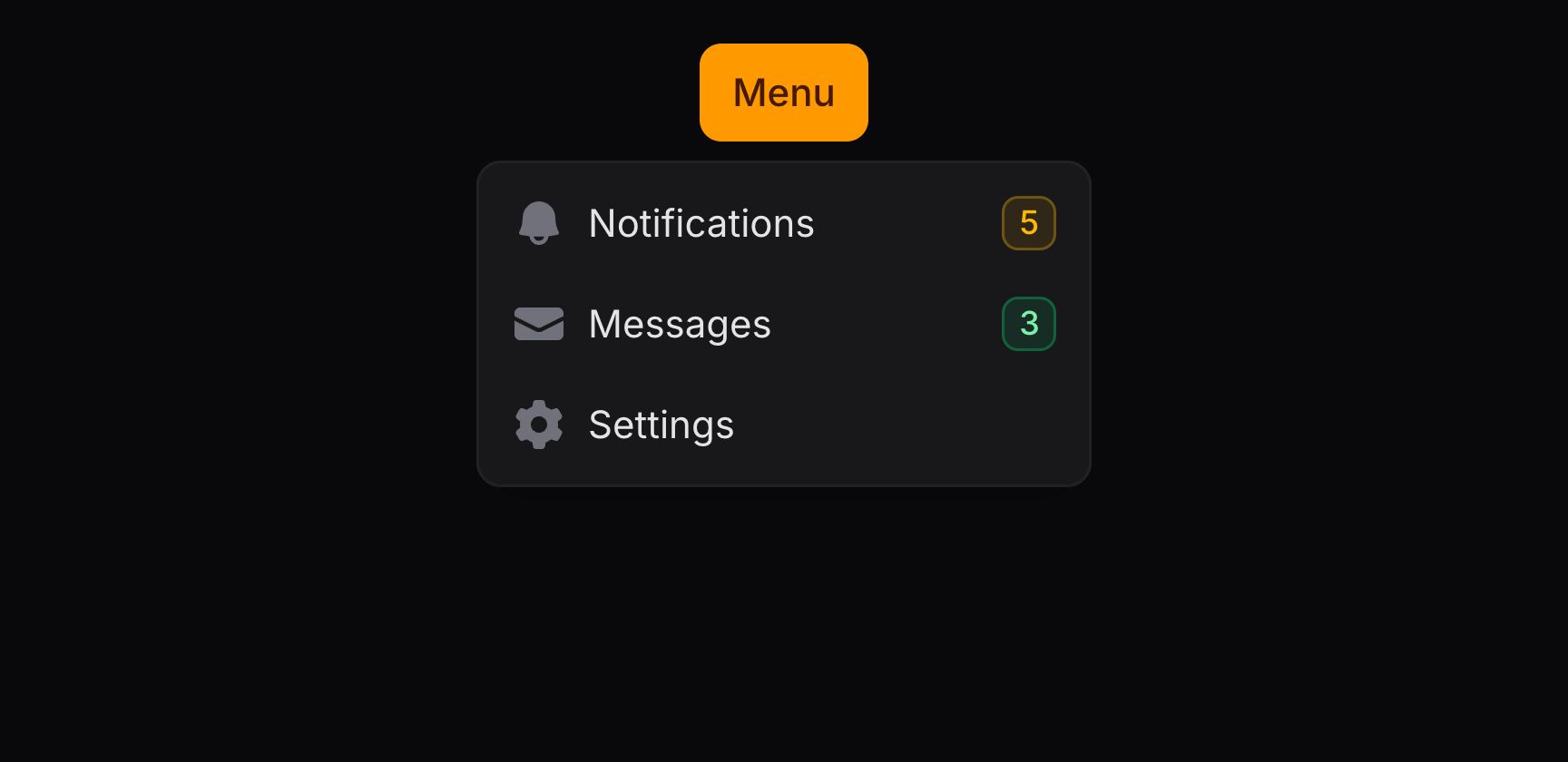 Dropdown items with badges