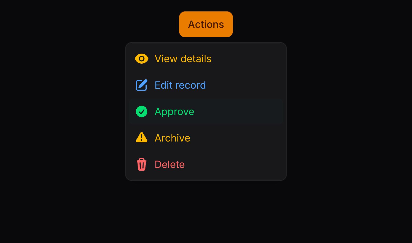 Dropdown items in different colors