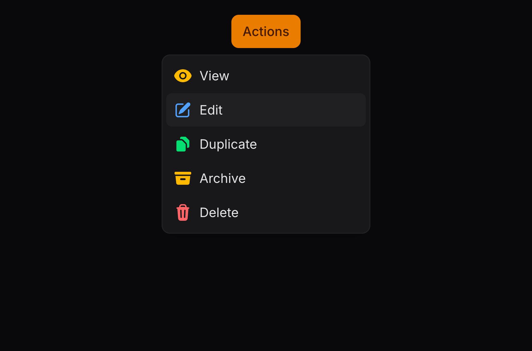 Dropdown items with different icon colors