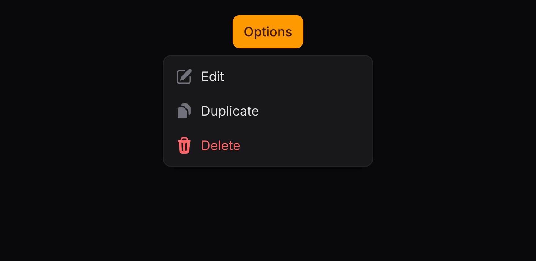 A dropdown menu with action items