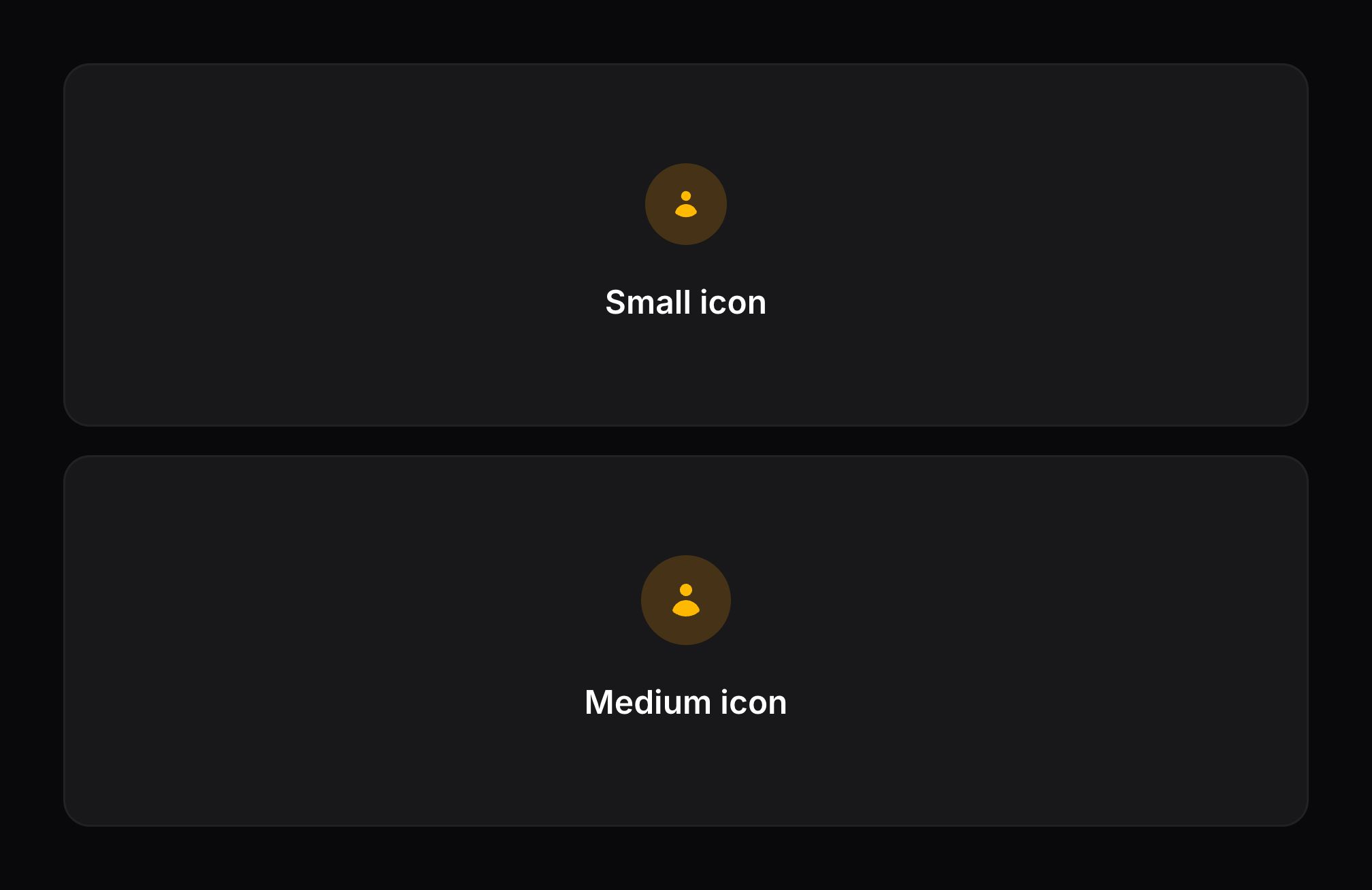 Empty states with different icon sizes