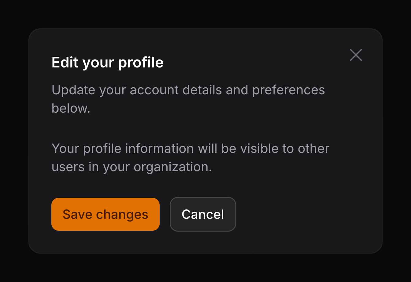 A modal with heading and description