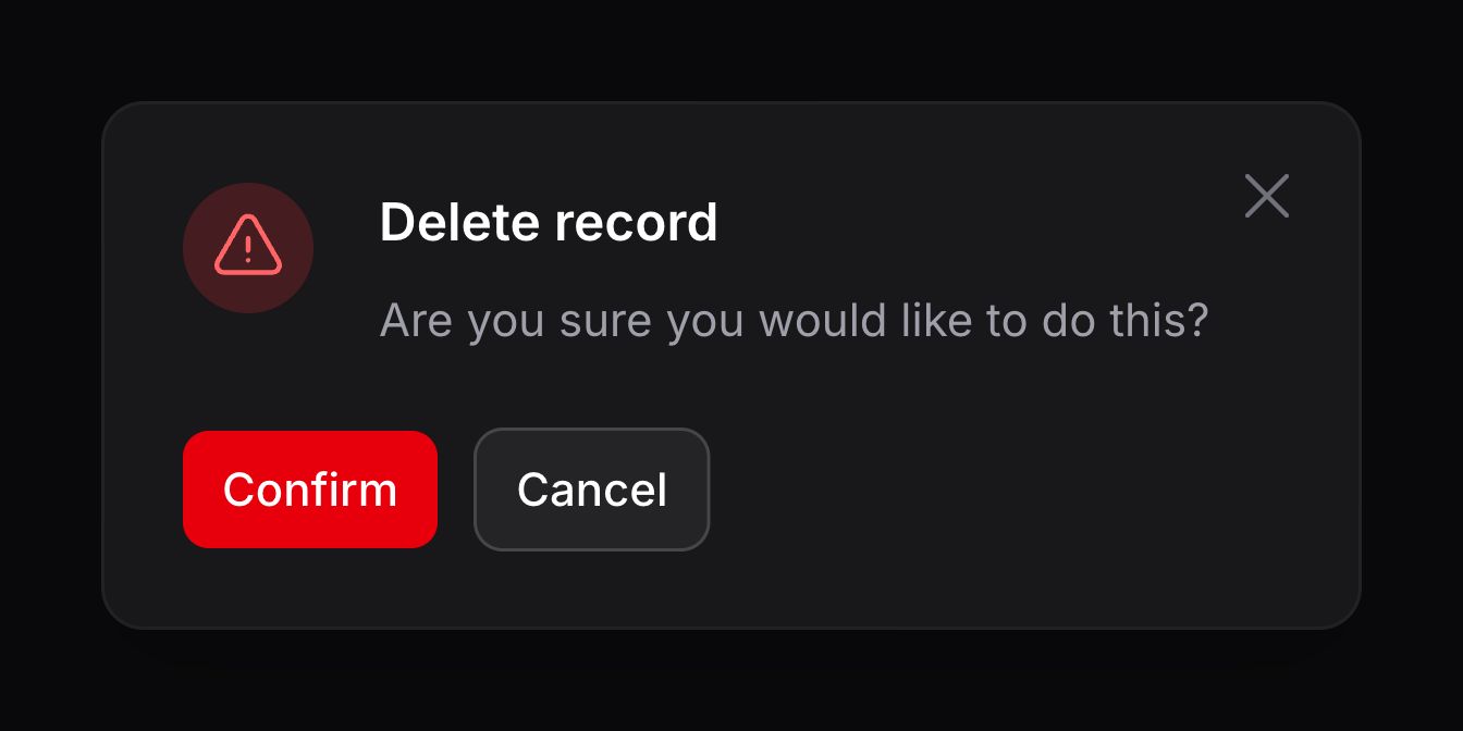 A modal with a danger icon