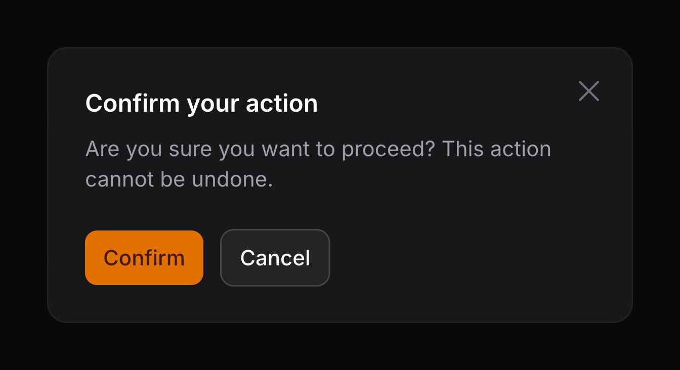 A modal with heading, description and footer actions