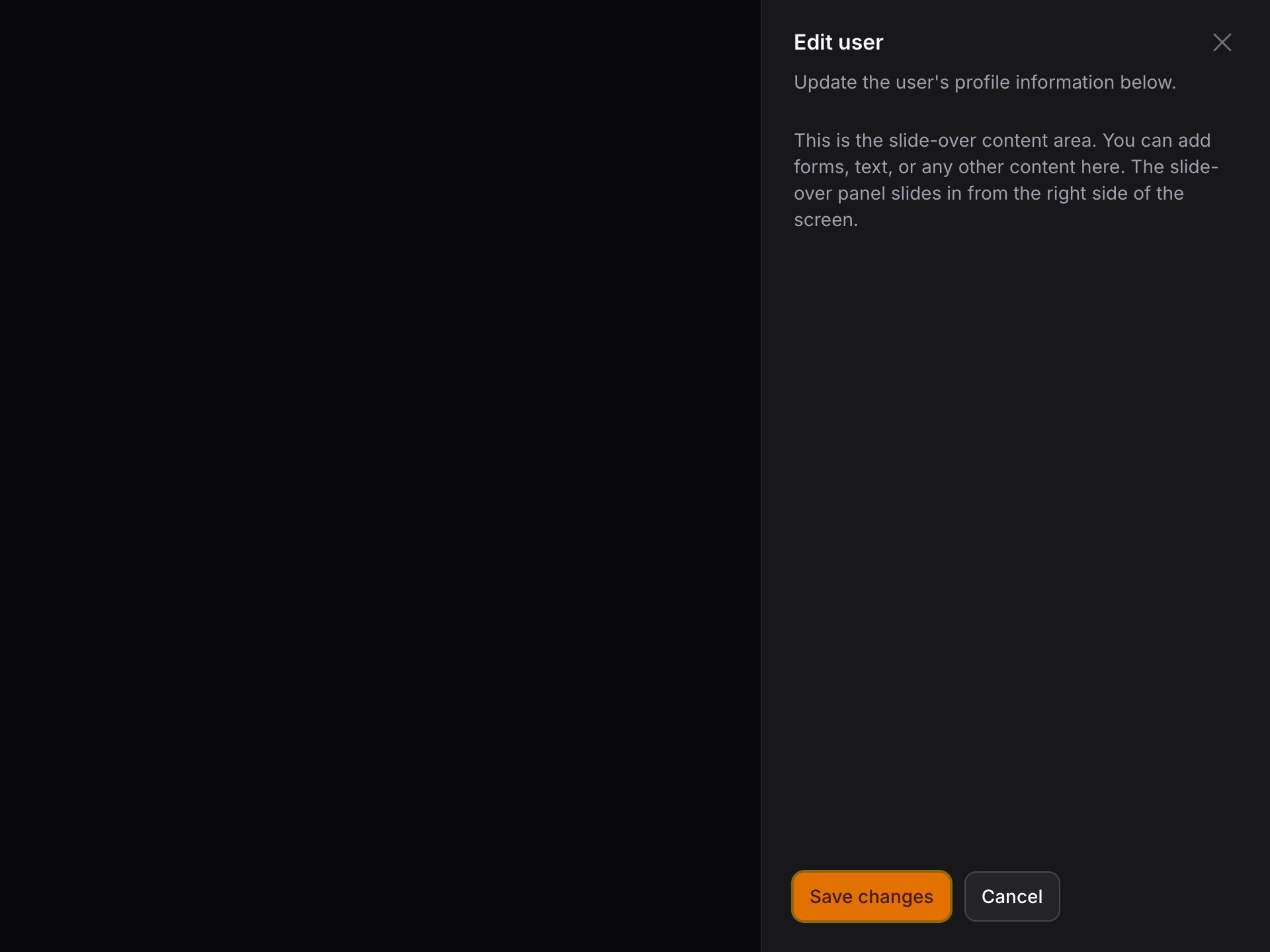 A slide-over modal