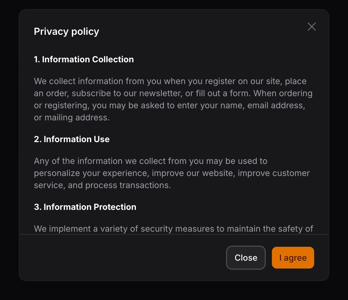 A modal with a sticky footer