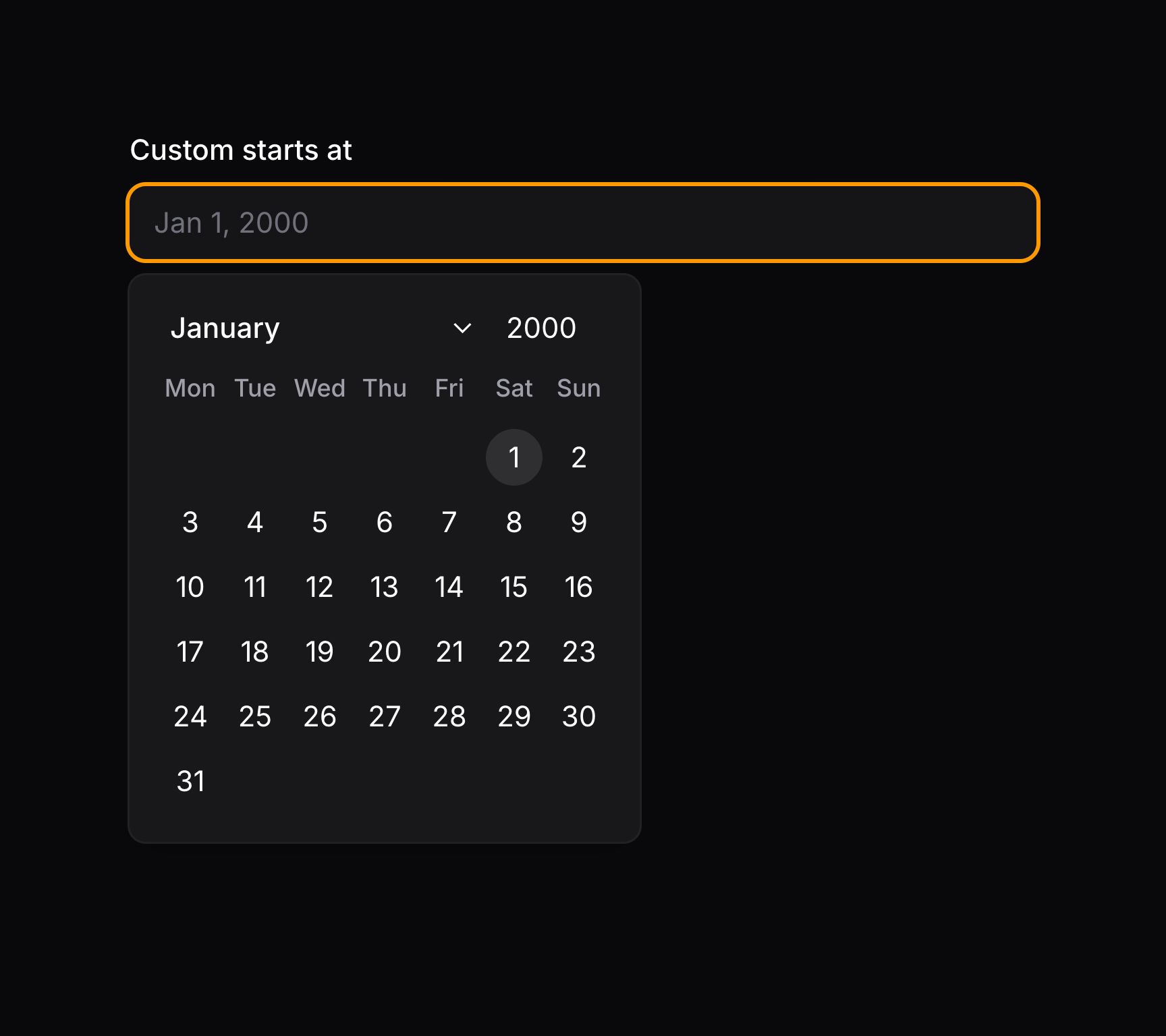 Date time picker with a default focused date