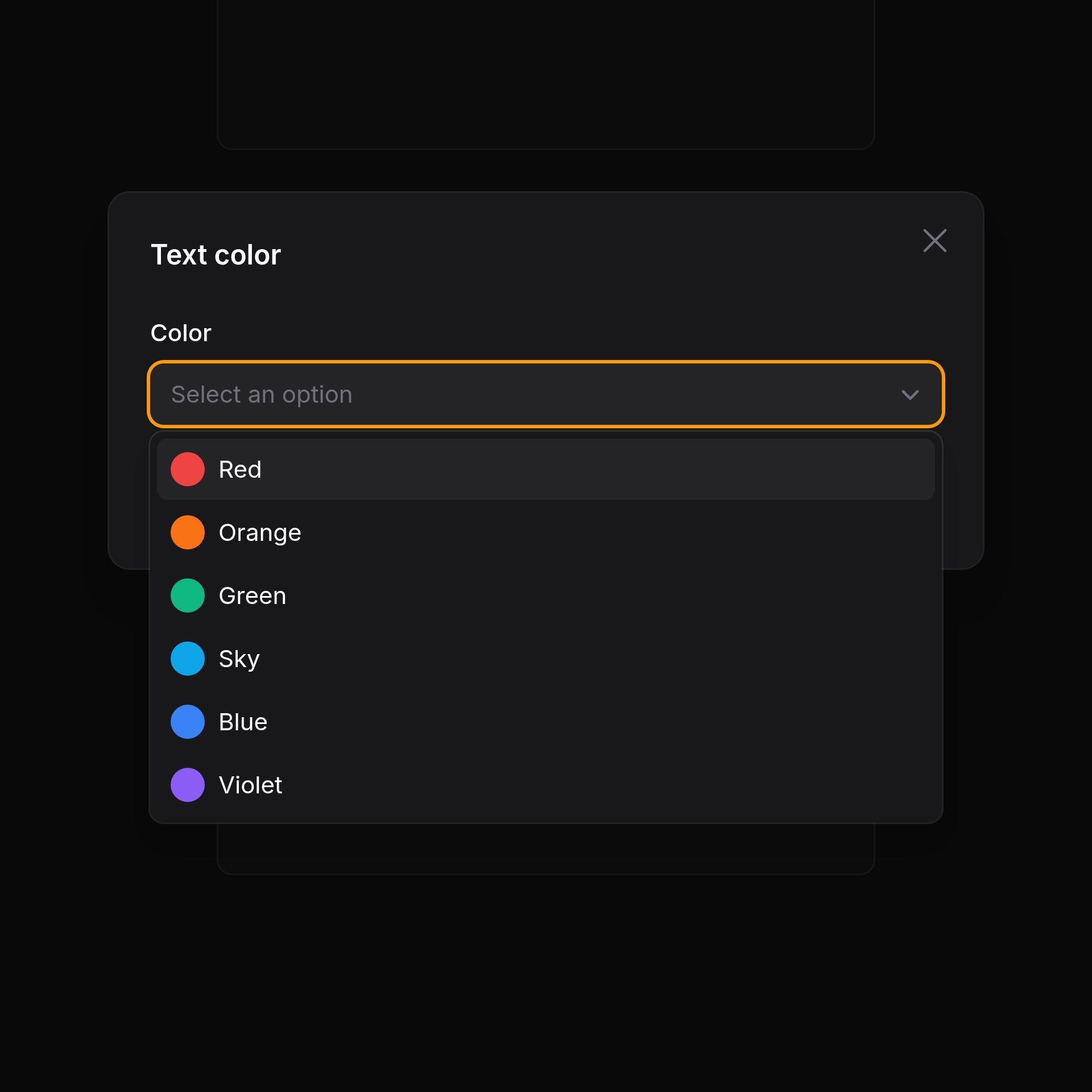 Rich editor text color picker modal