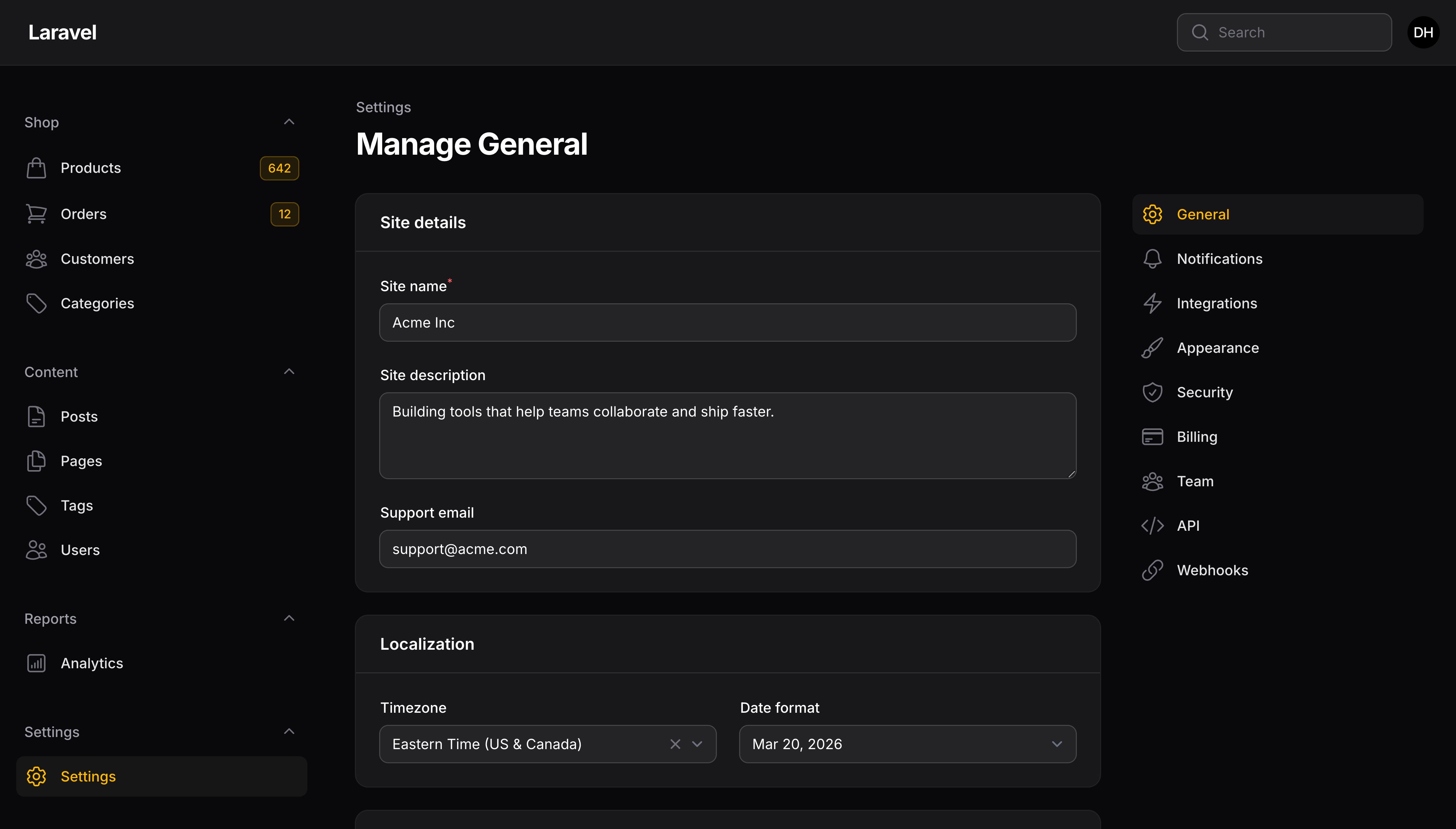 Page with end sub-navigation position