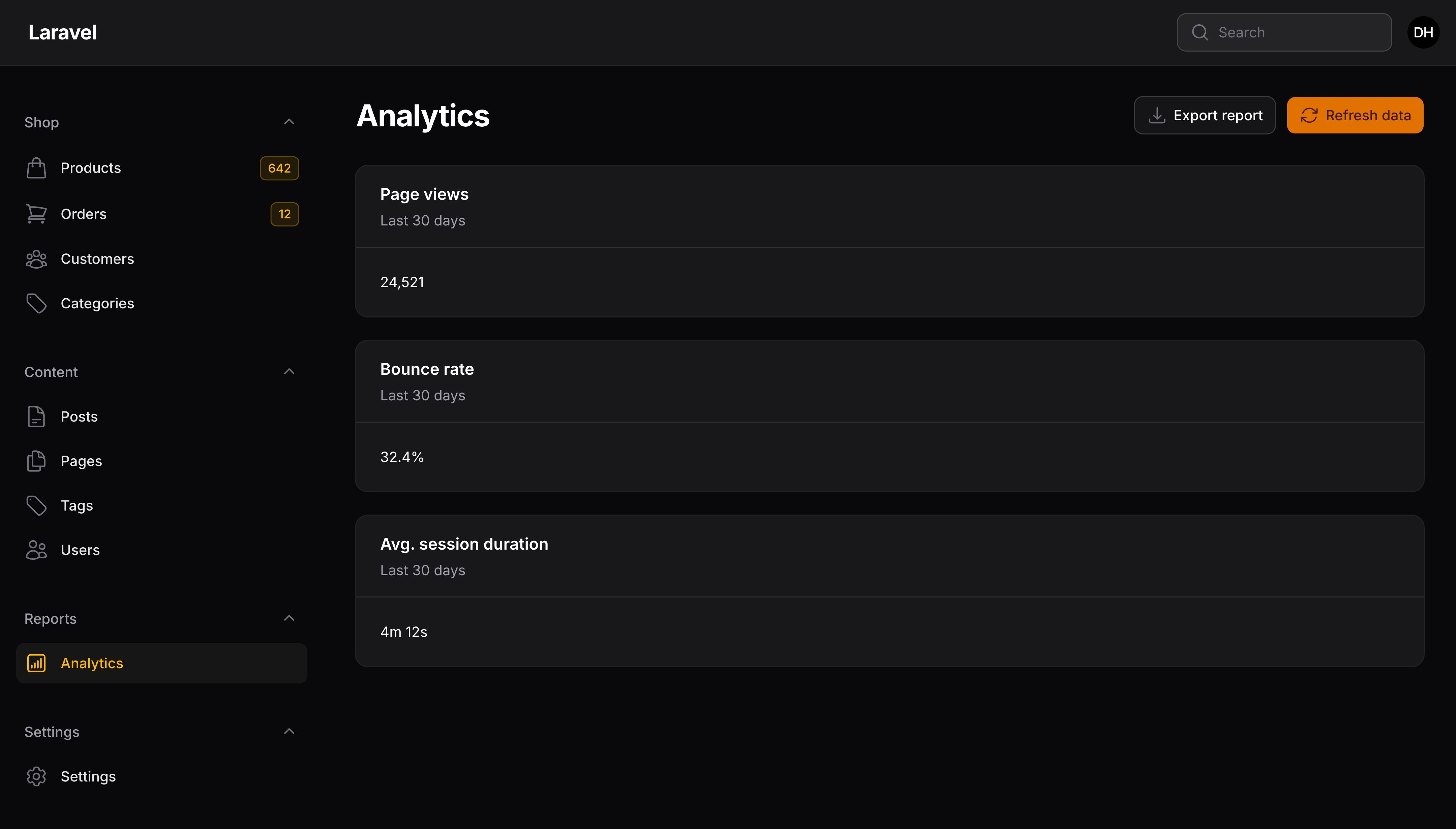 A custom page with header actions