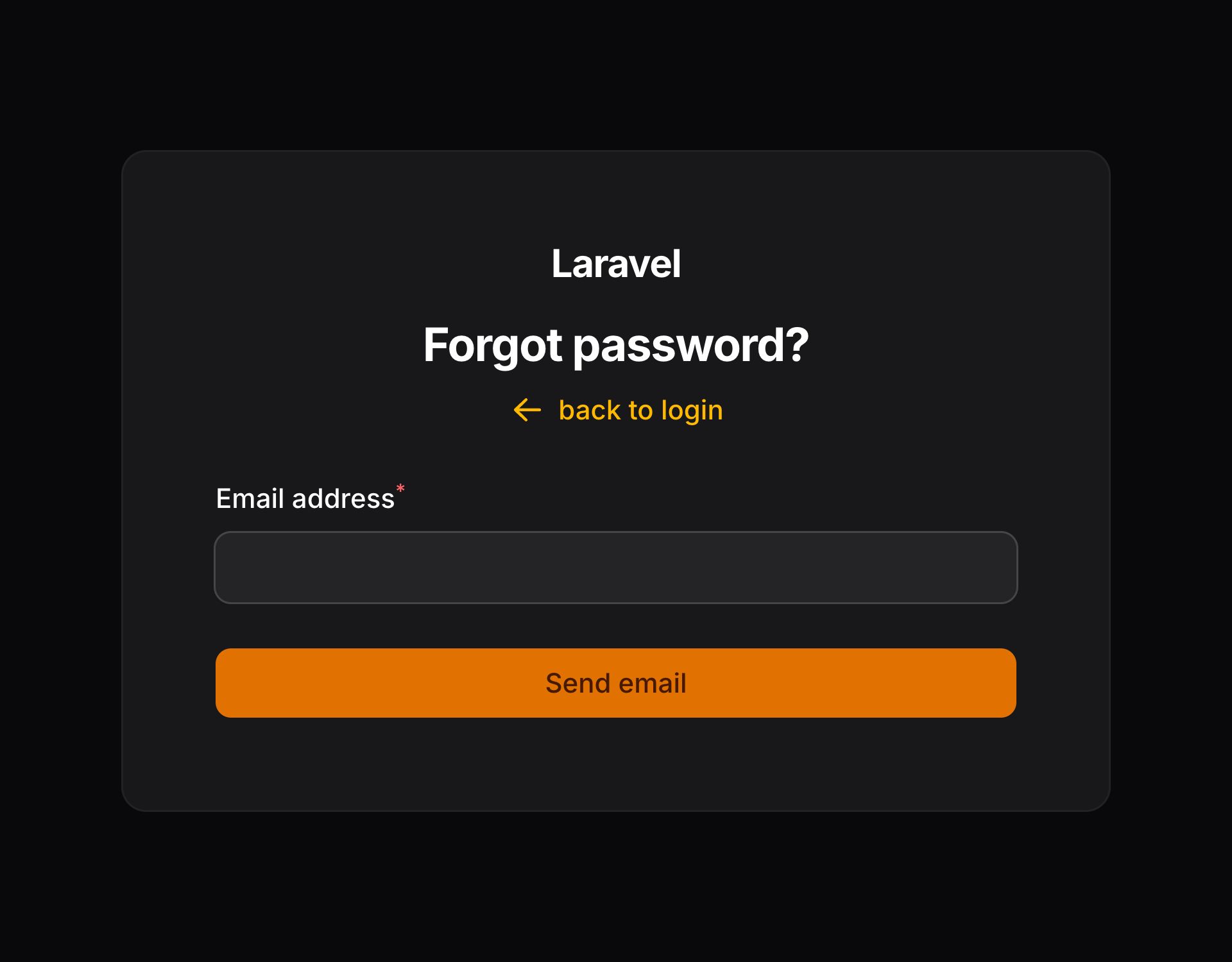 The default password reset page