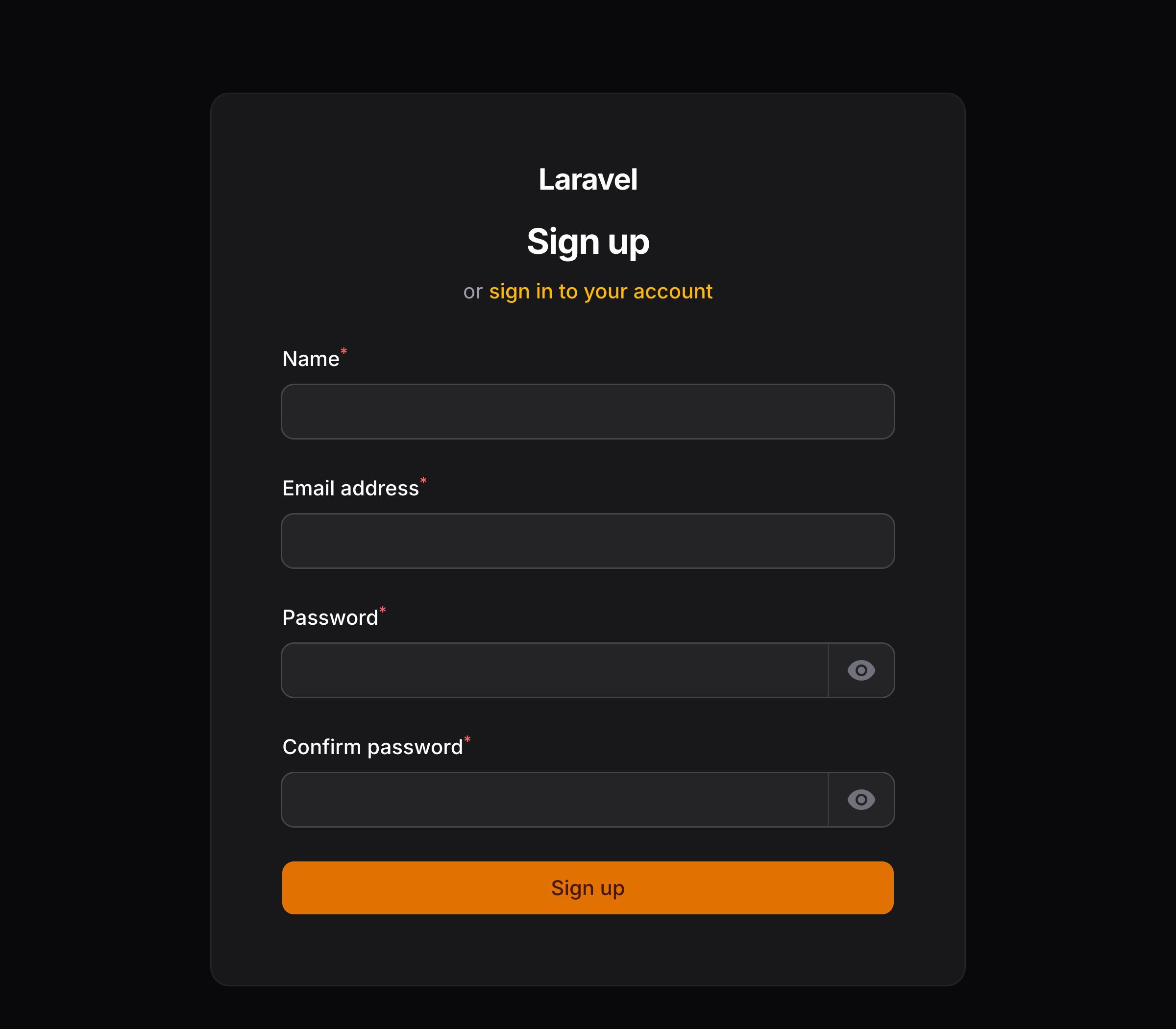 The default registration page