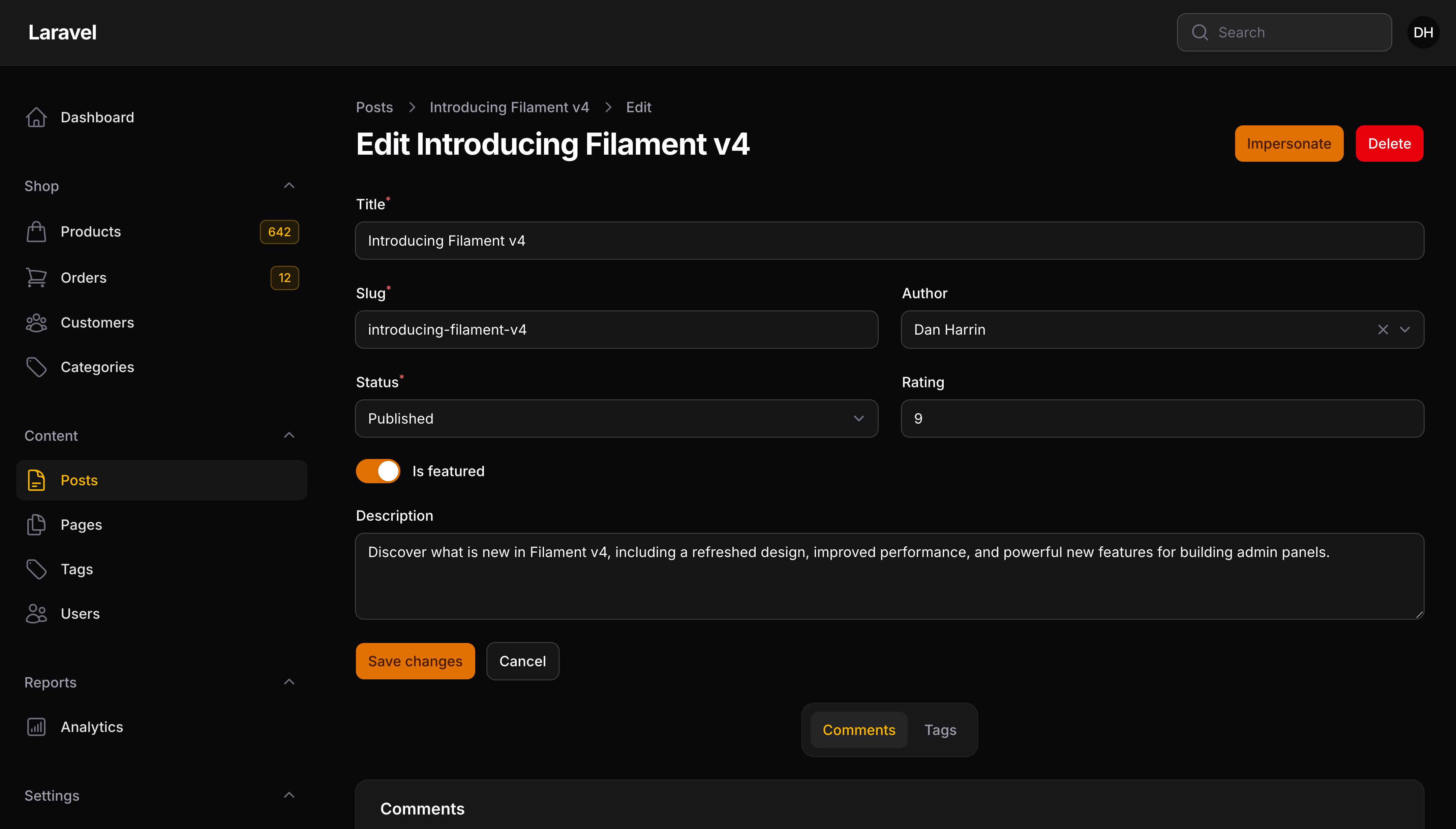 Resource edit page with custom header actions