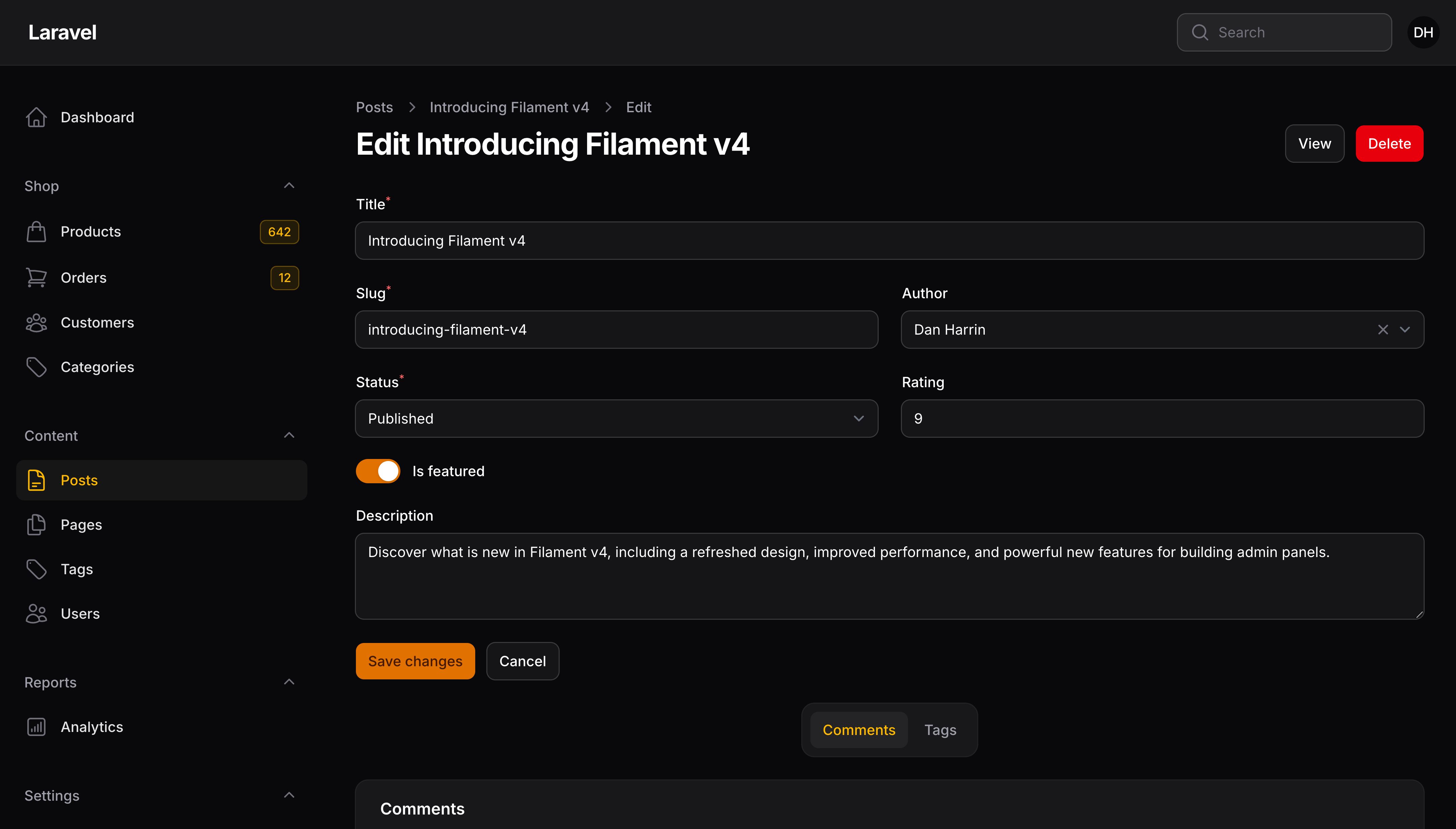 Resource edit page