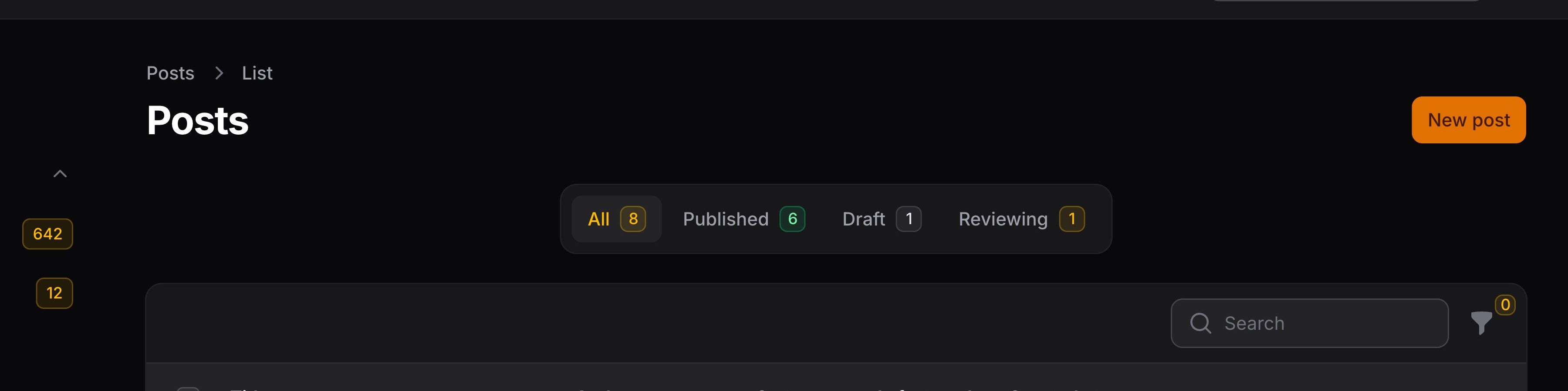 Resource listing page with colored tab badges
