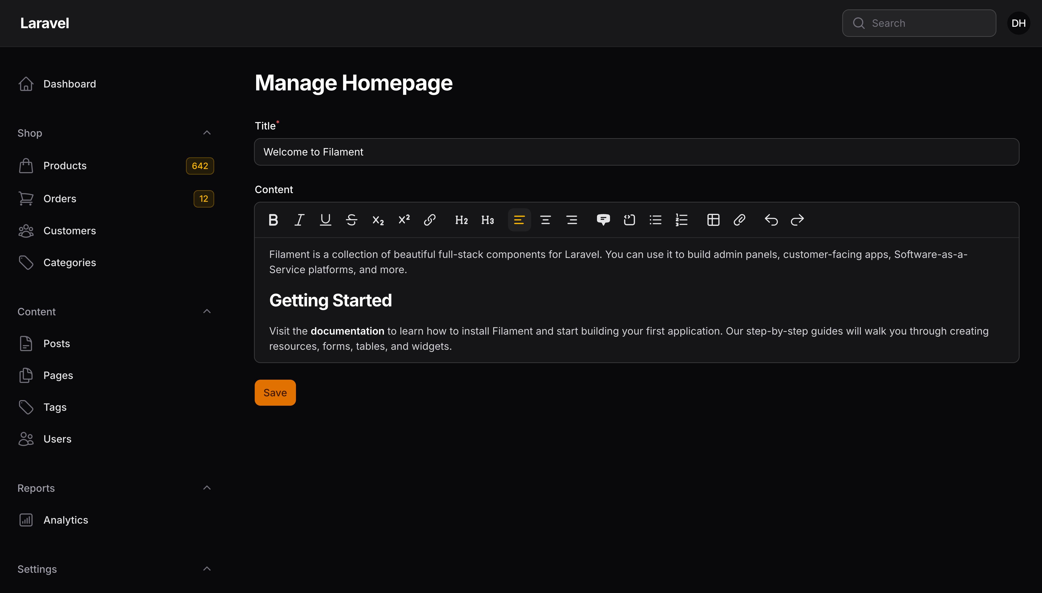 A singular resource page for managing a homepage