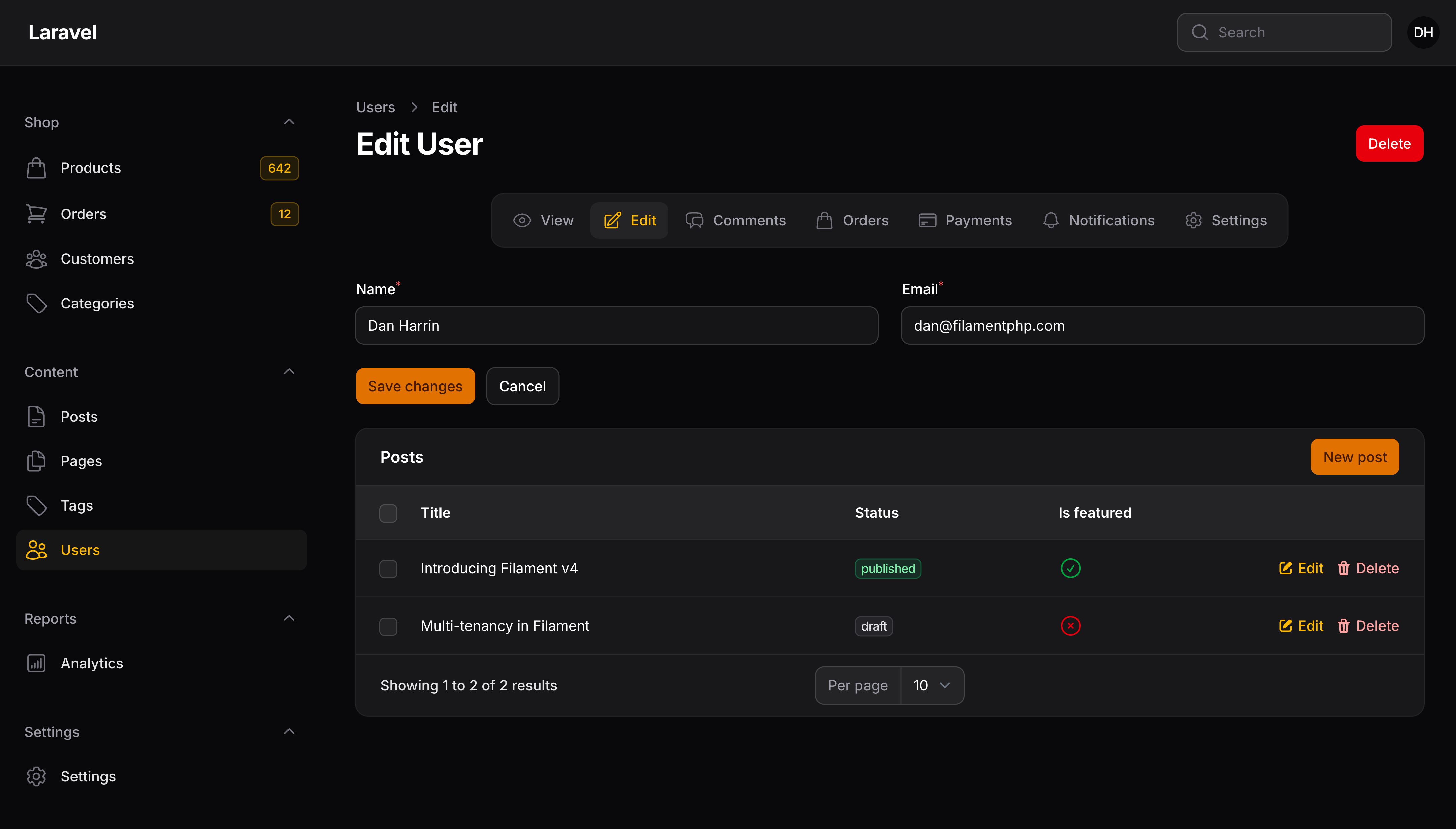 Resource with top sub-navigation position