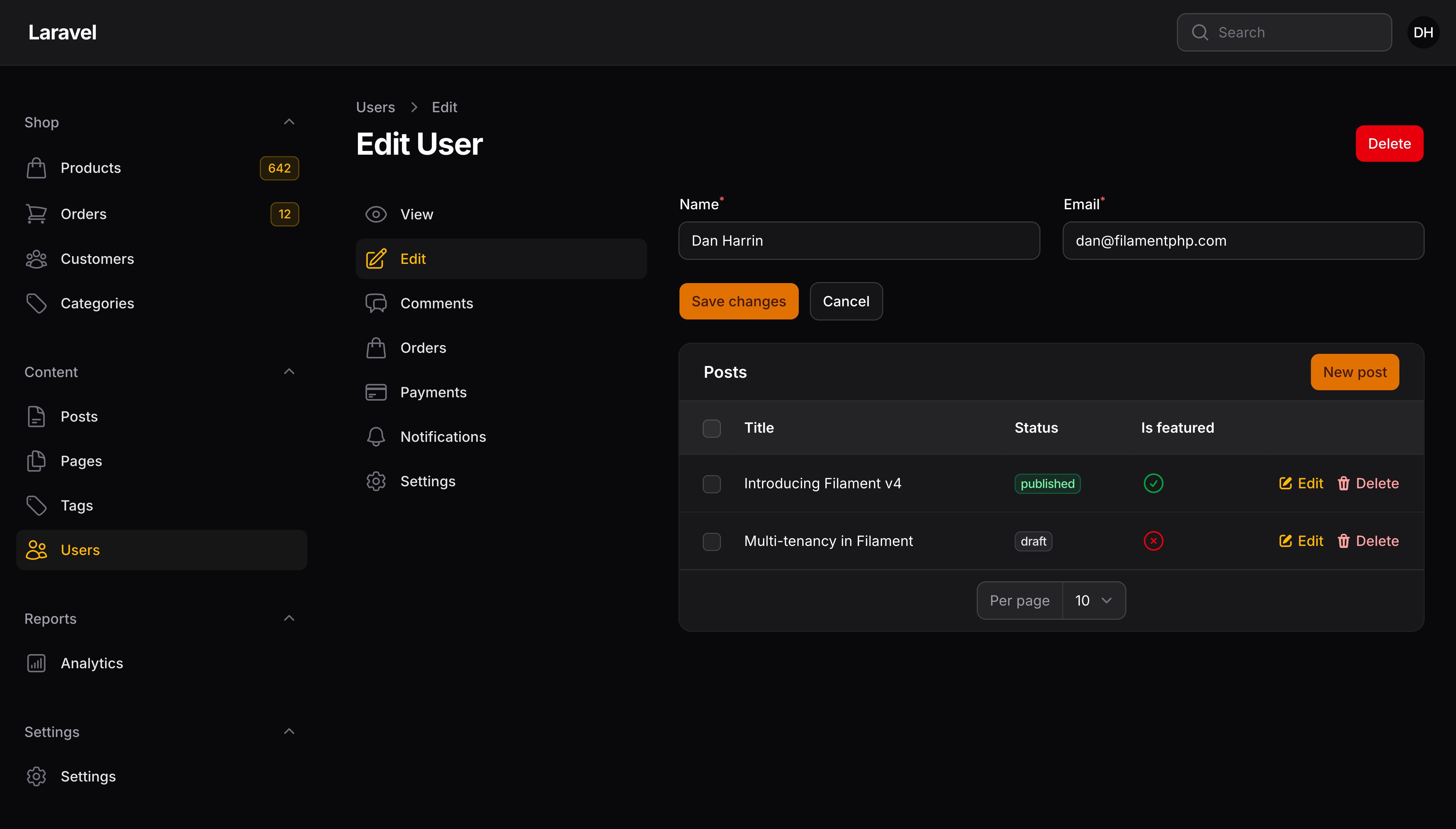 Resource with sub-navigation