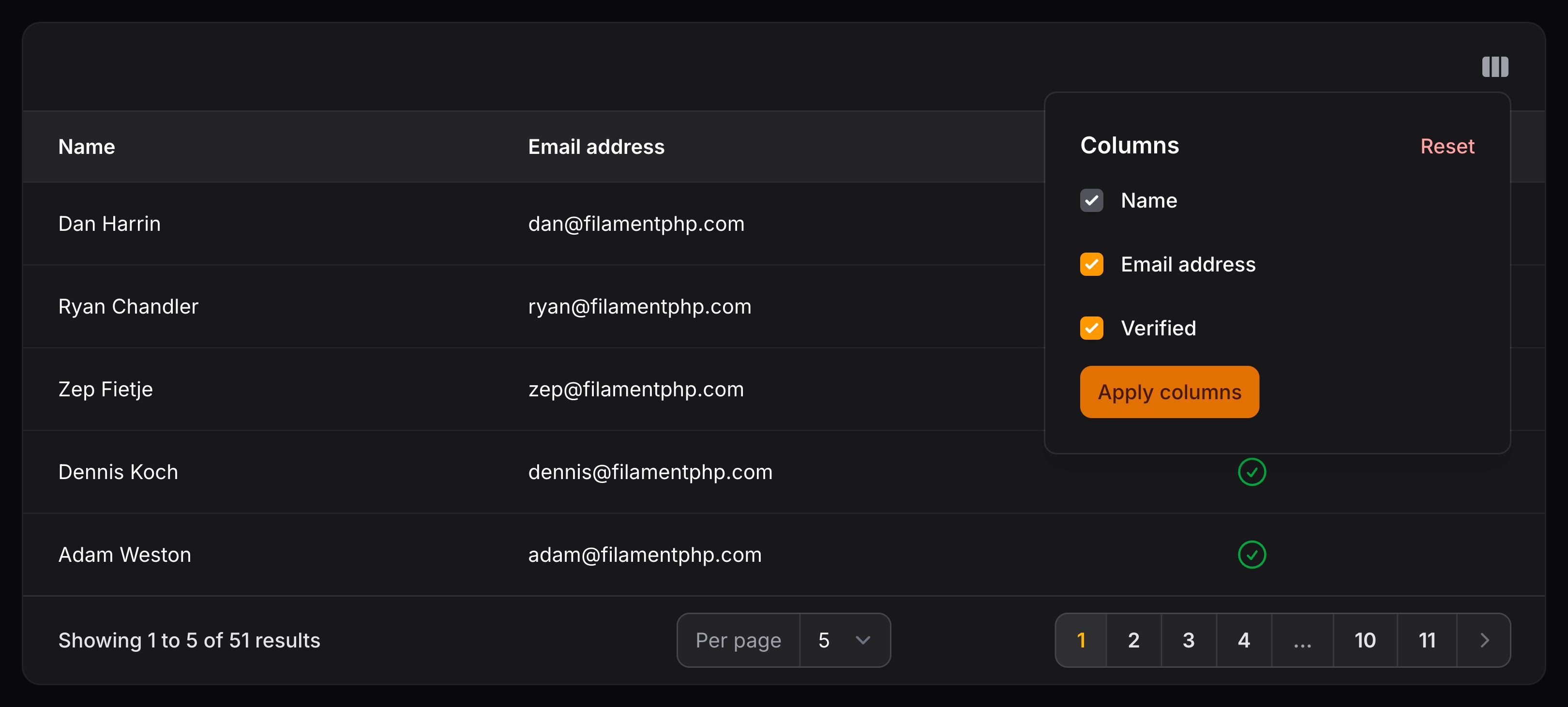 Table with column manager