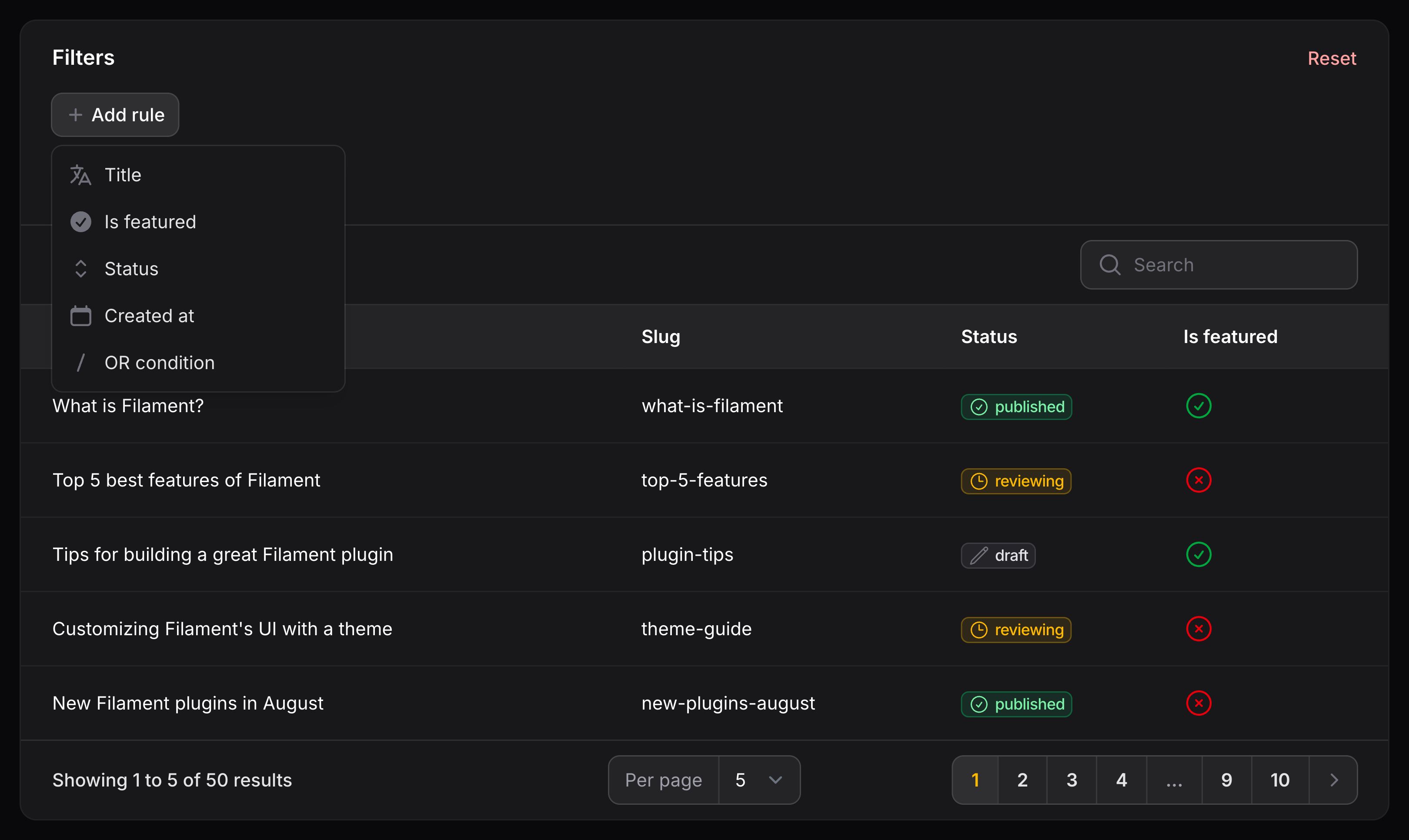 Query builder filter