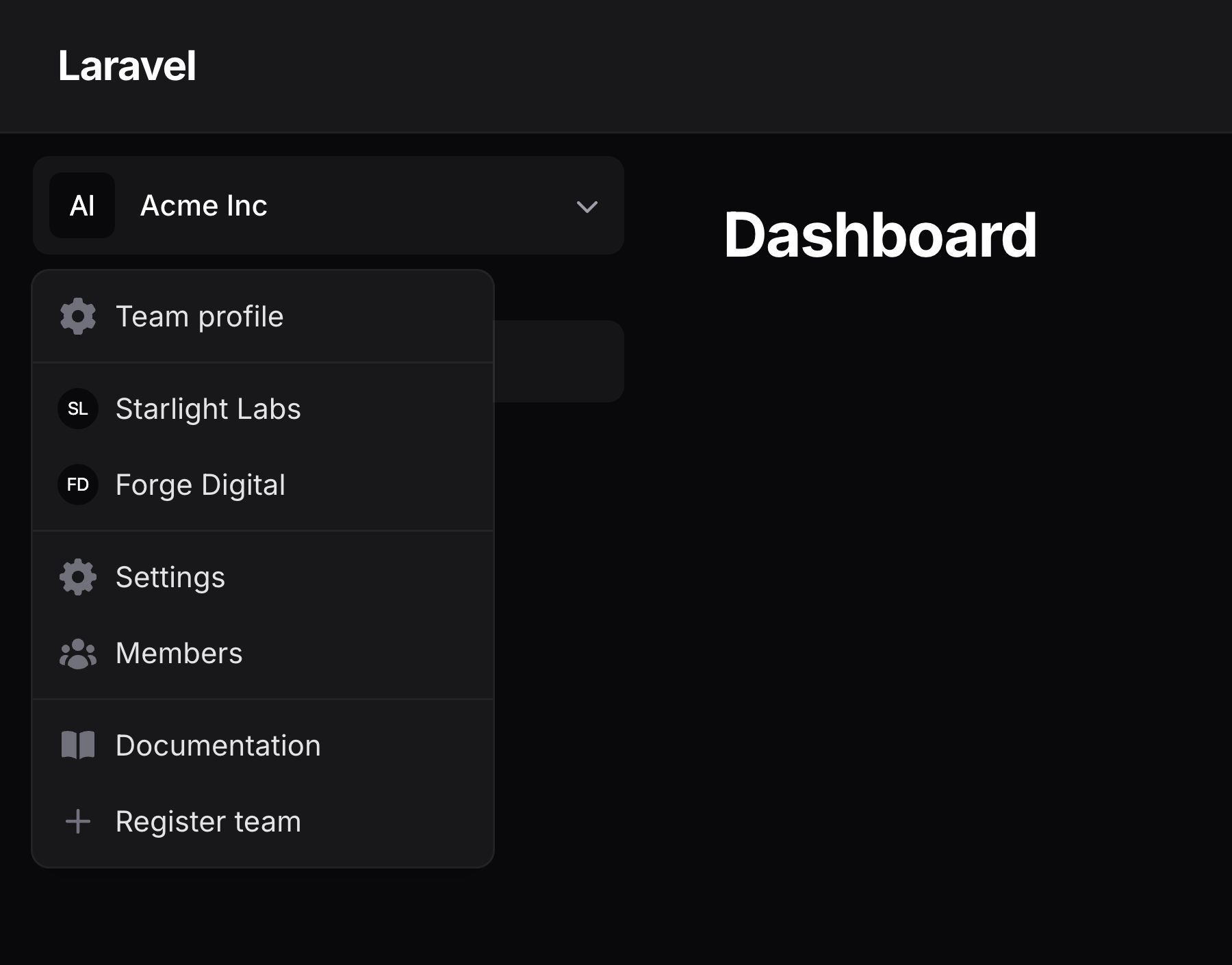 Tenant menu items split into separate groups