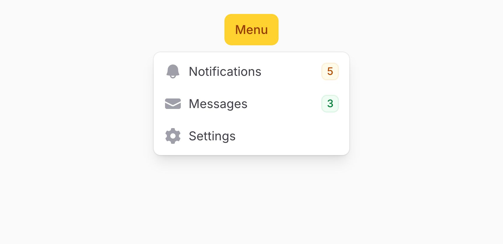 Dropdown items with badges