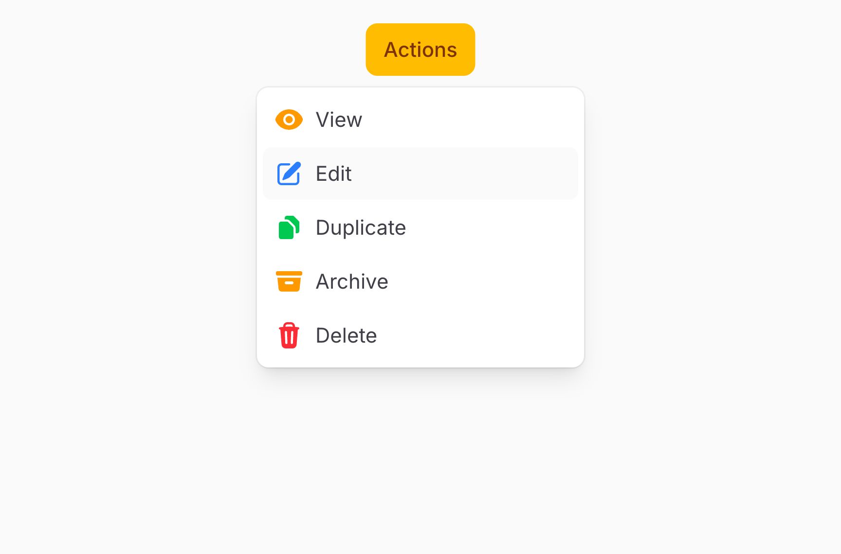 Dropdown items with different icon colors