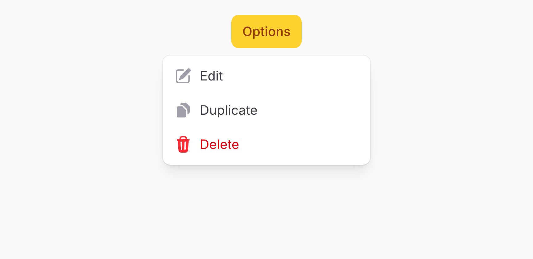 A dropdown menu with action items