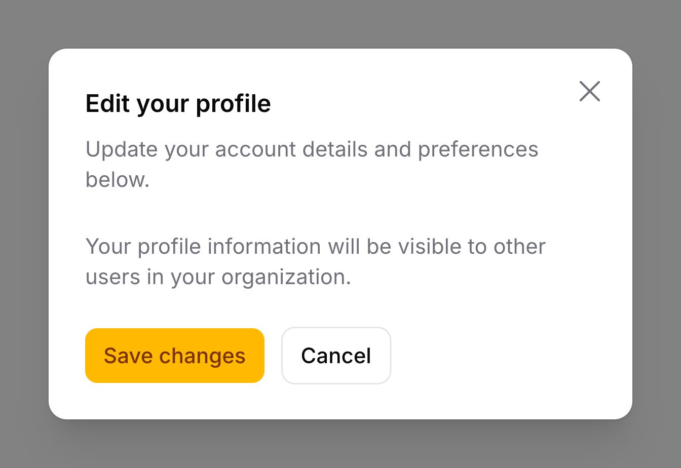 A modal with heading and description