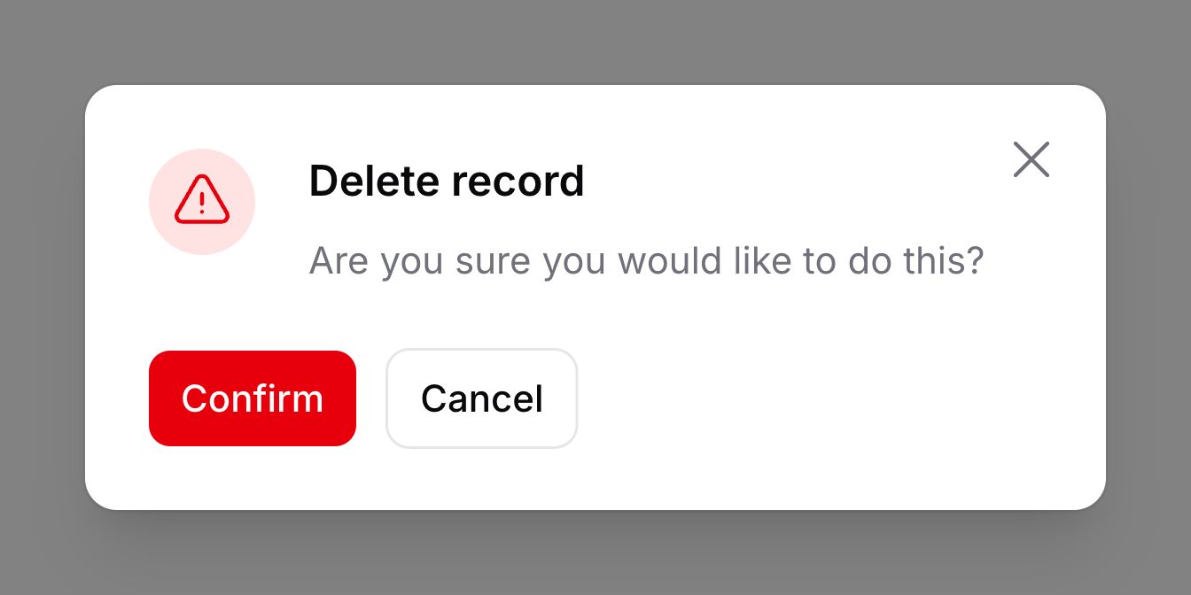 A modal with a danger icon