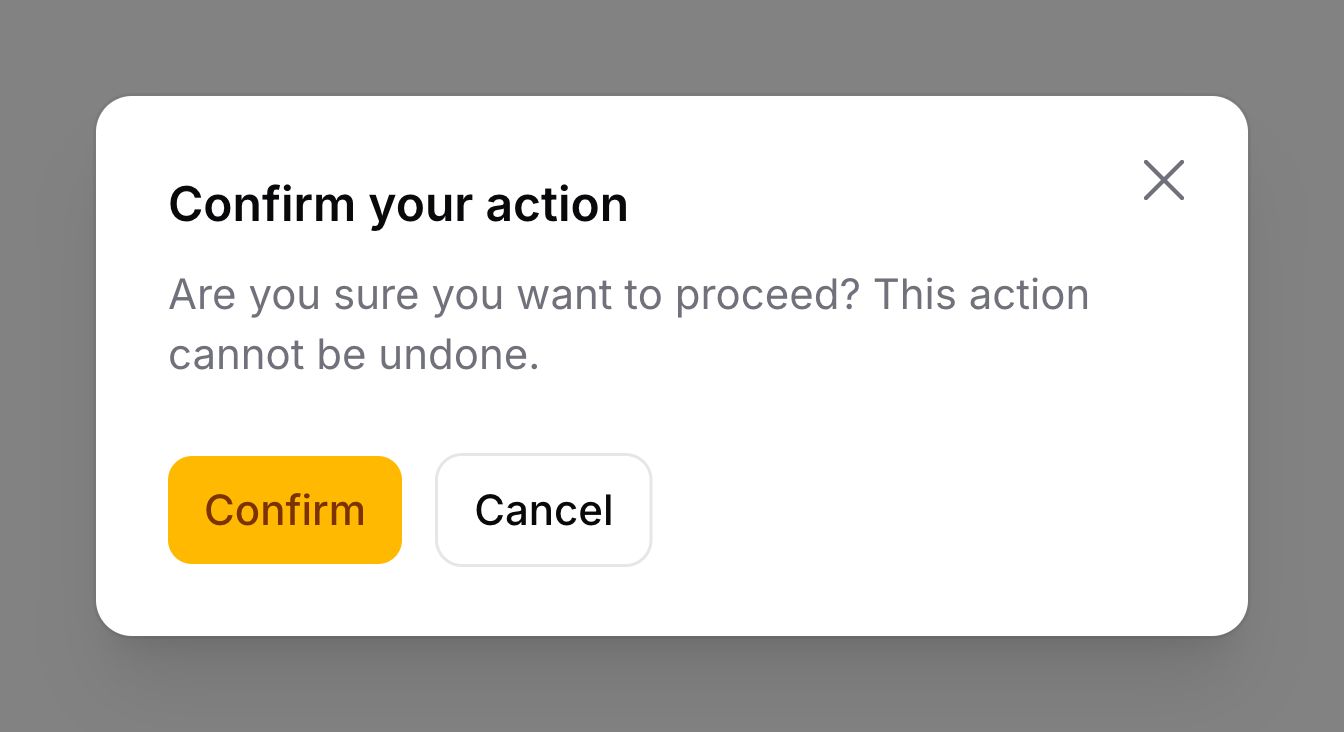 A modal with heading, description and footer actions