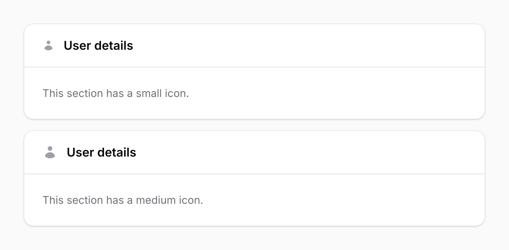 Sections with different icon sizes