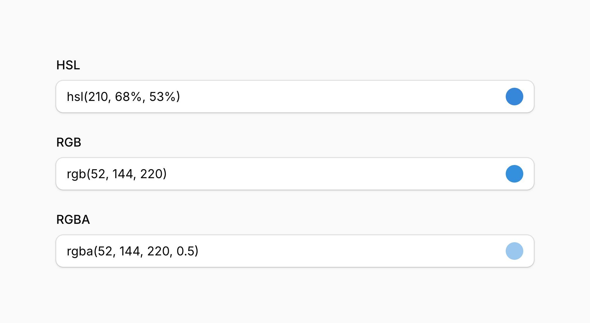 Color pickers with different format options