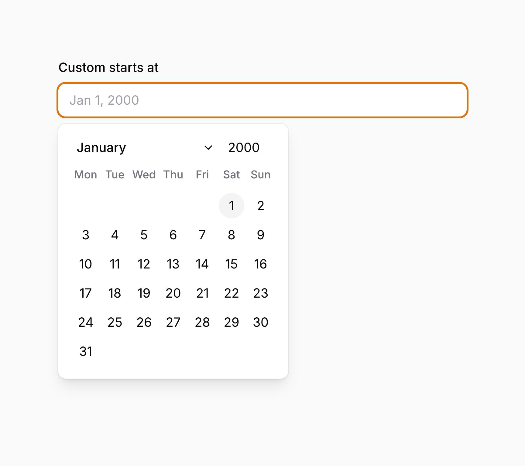 Date time picker with a default focused date
