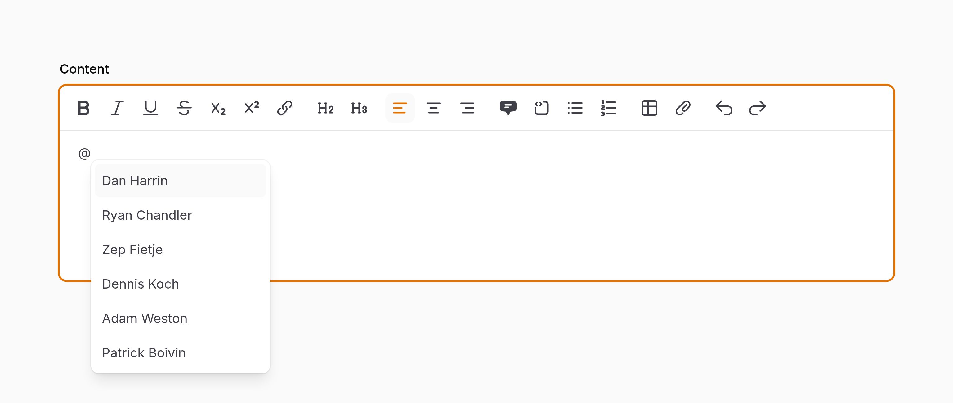 Rich editor with mention suggestions
