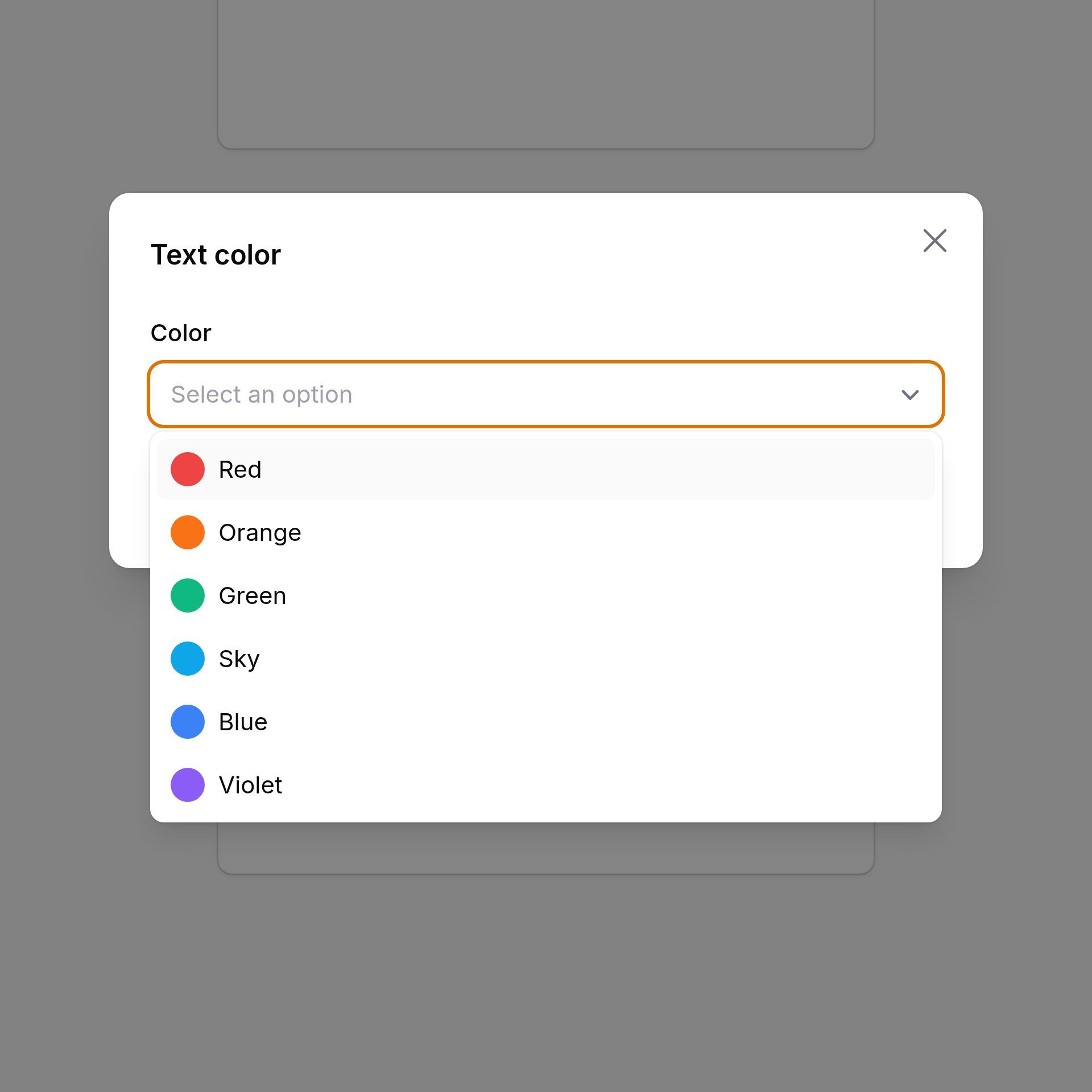 Rich editor text color picker modal