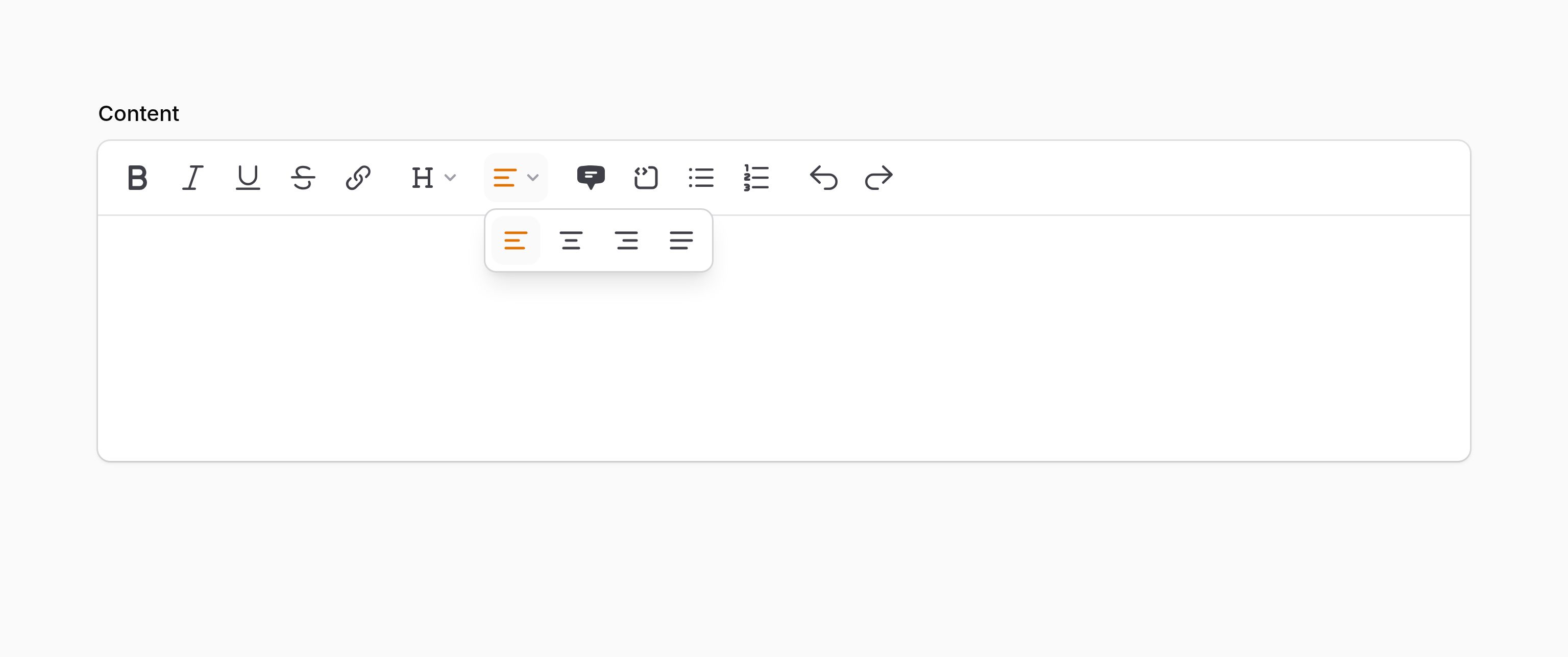 Rich editor with an open toolbar button group dropdown