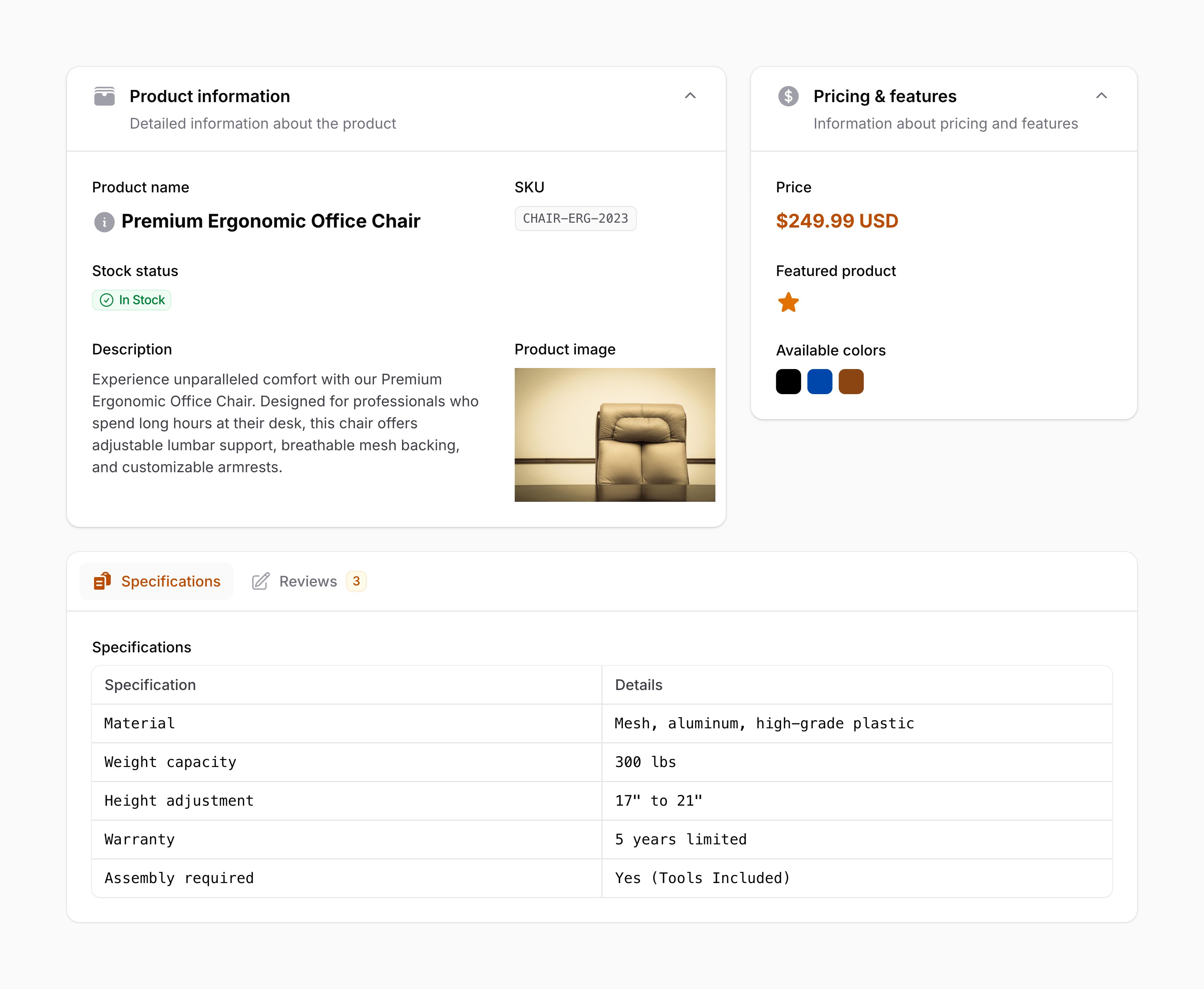 Product infolist example