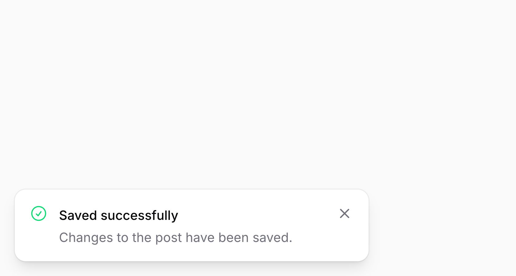 Notification positioned at the bottom start of the page