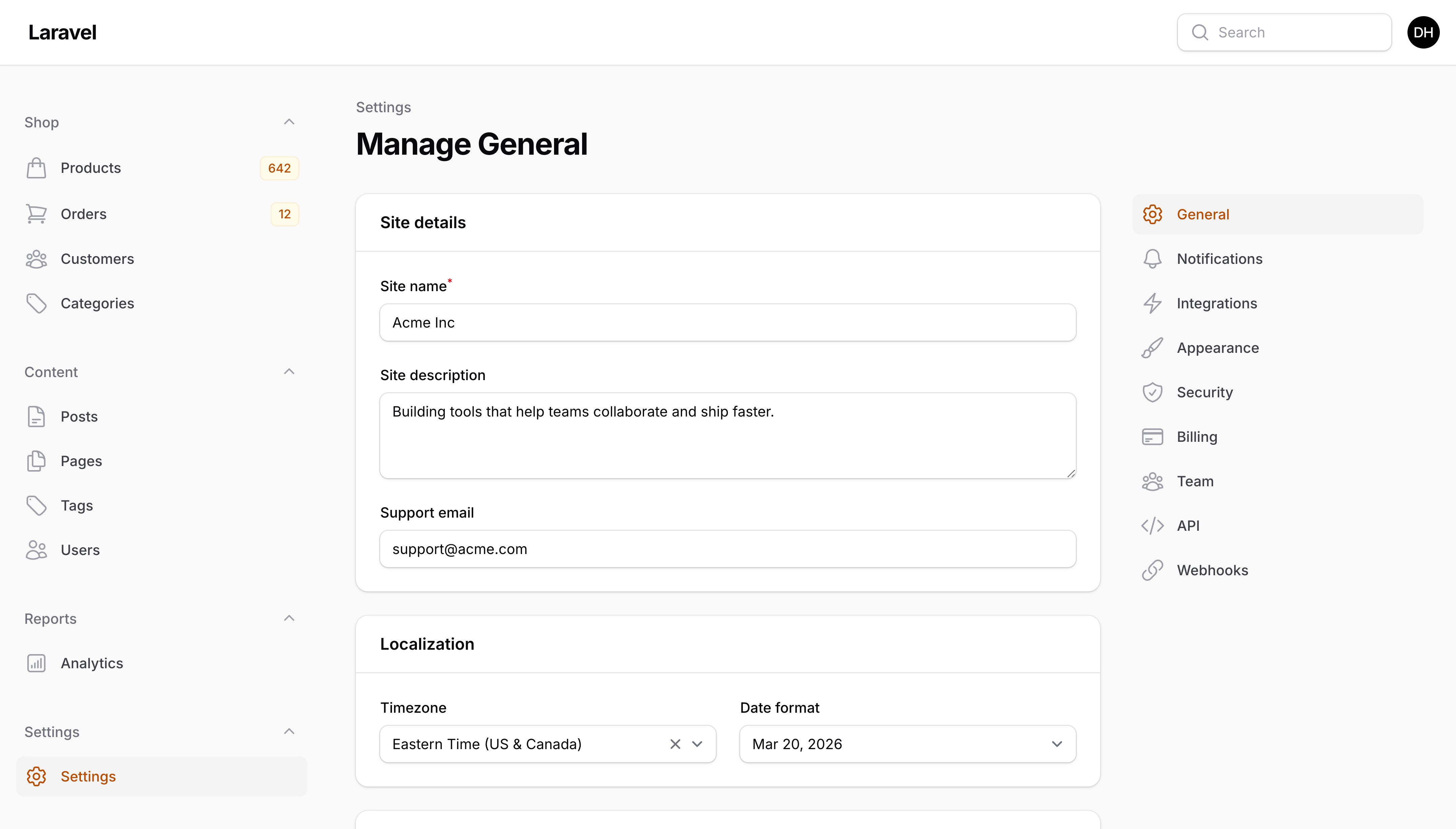 Page with end sub-navigation position