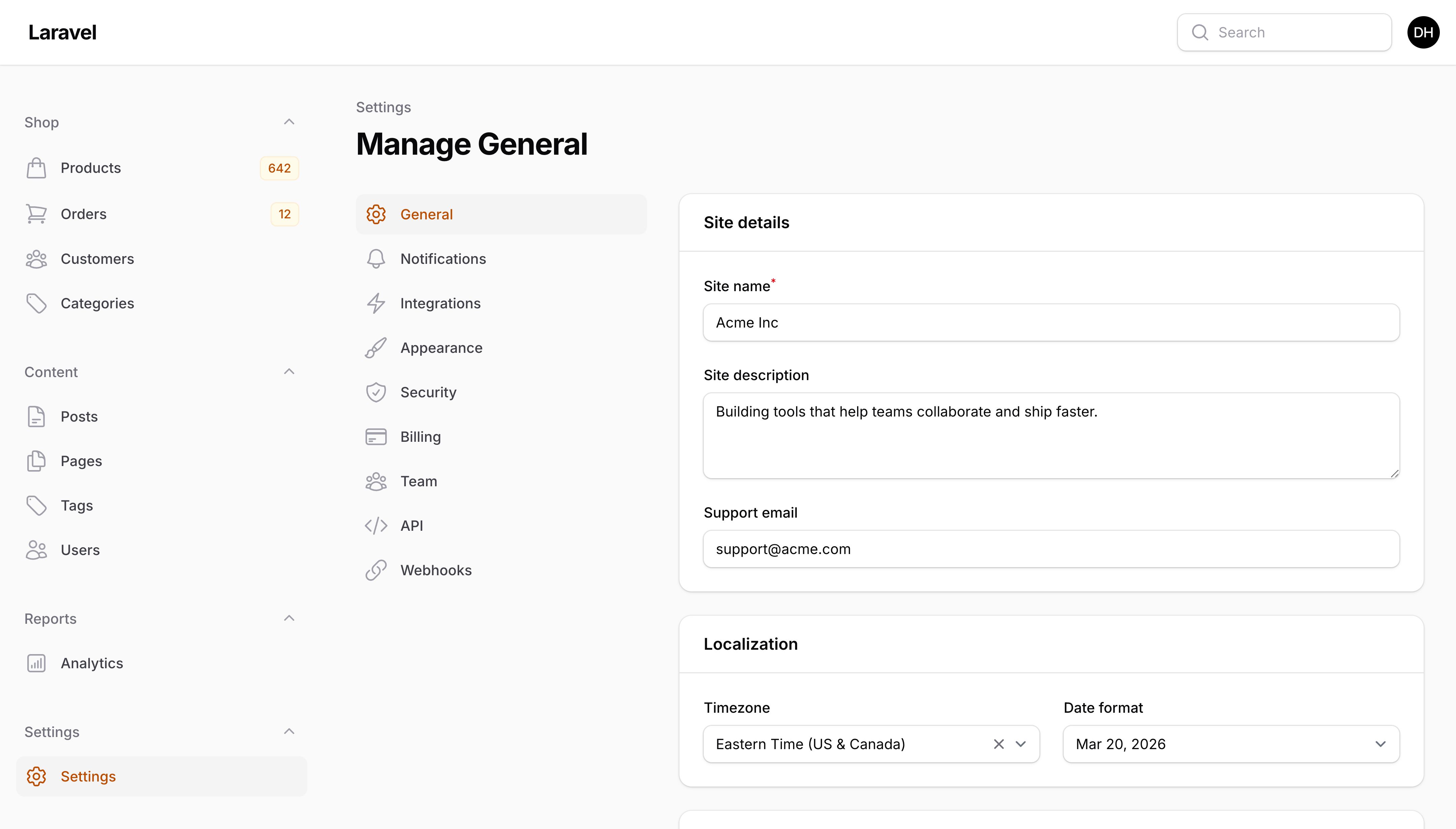 A cluster page with sub-navigation