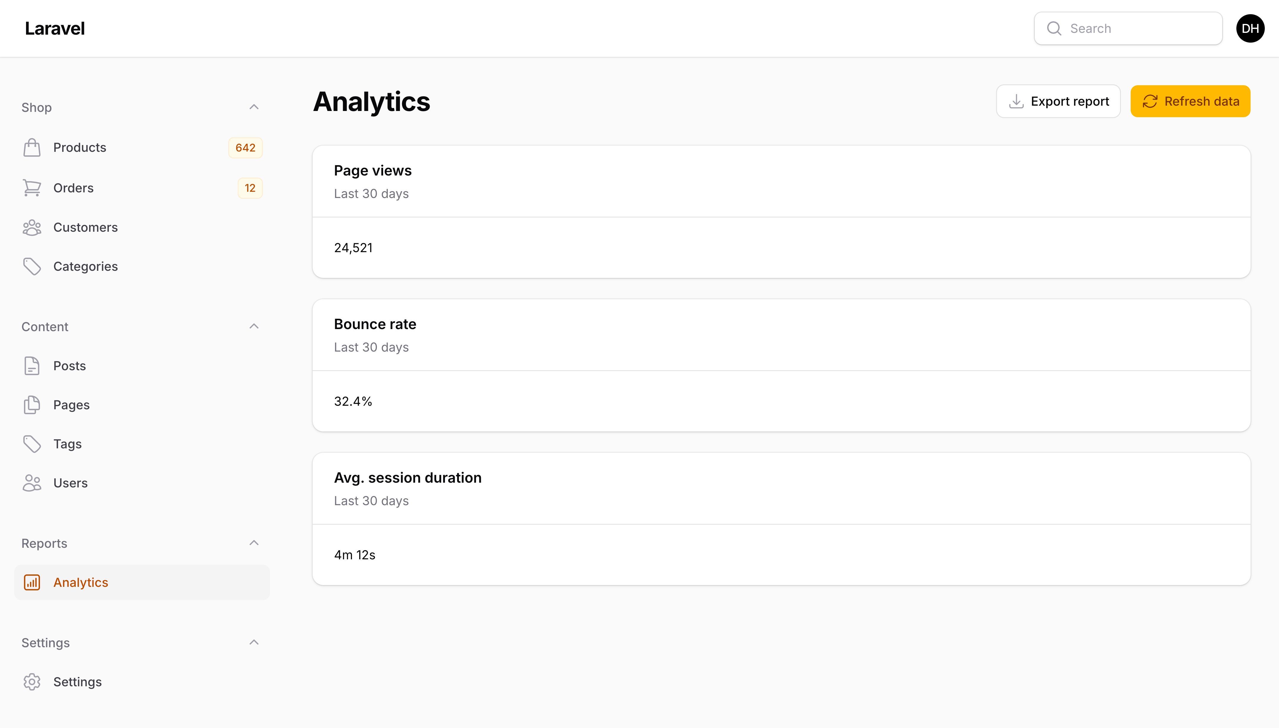 A custom page with header actions