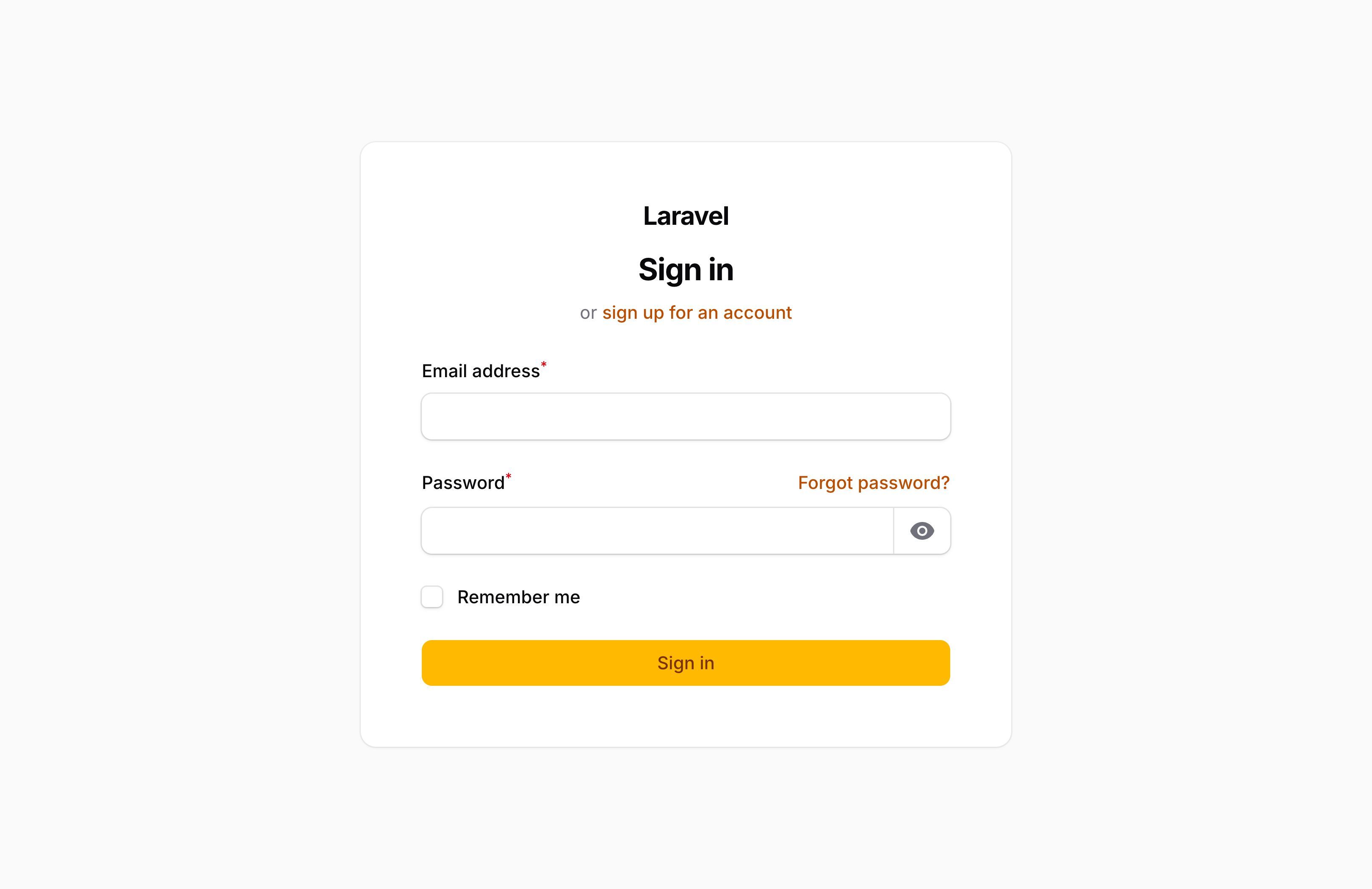 The default login page