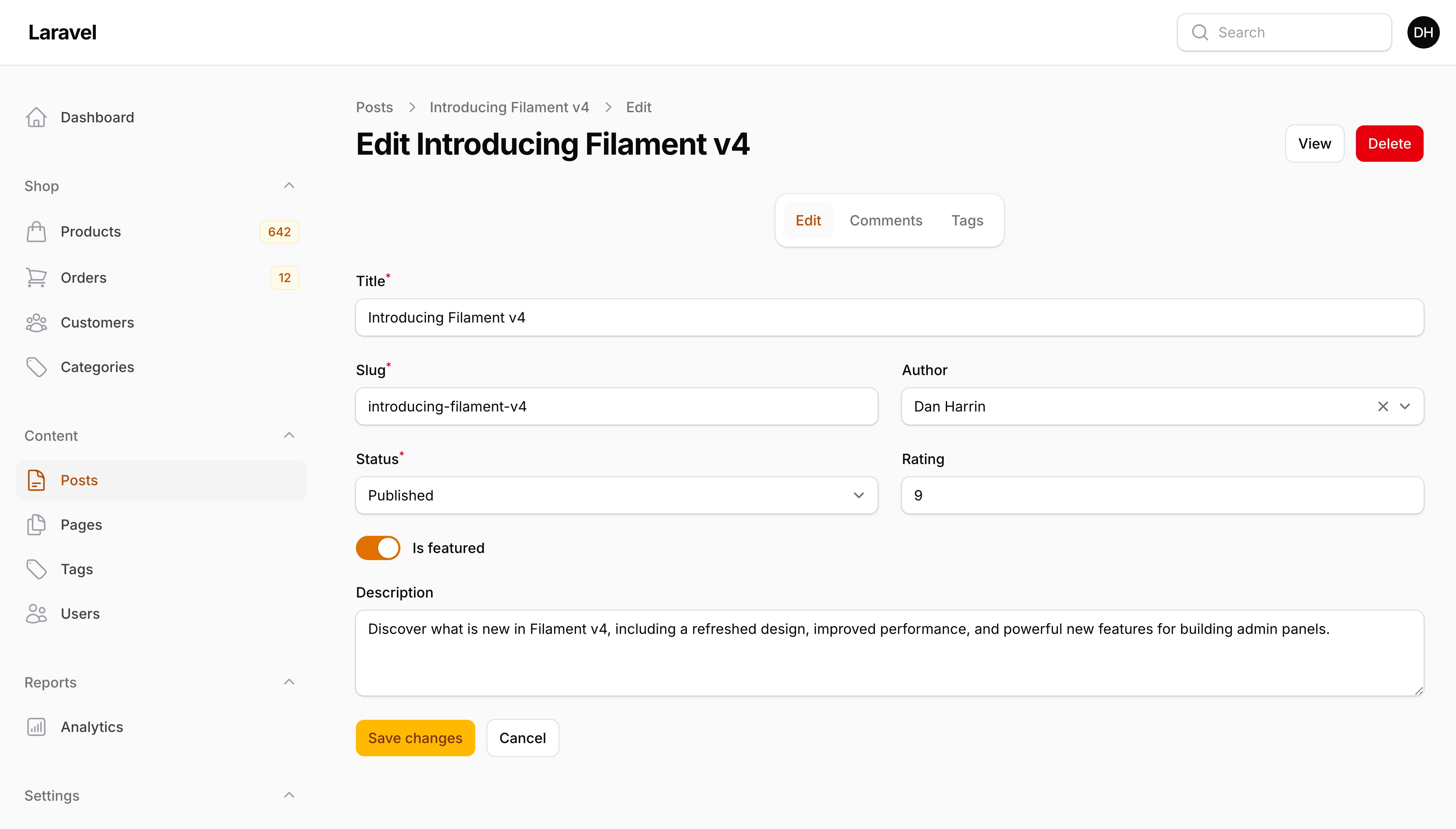 Resource edit page with combined relation manager tabs
