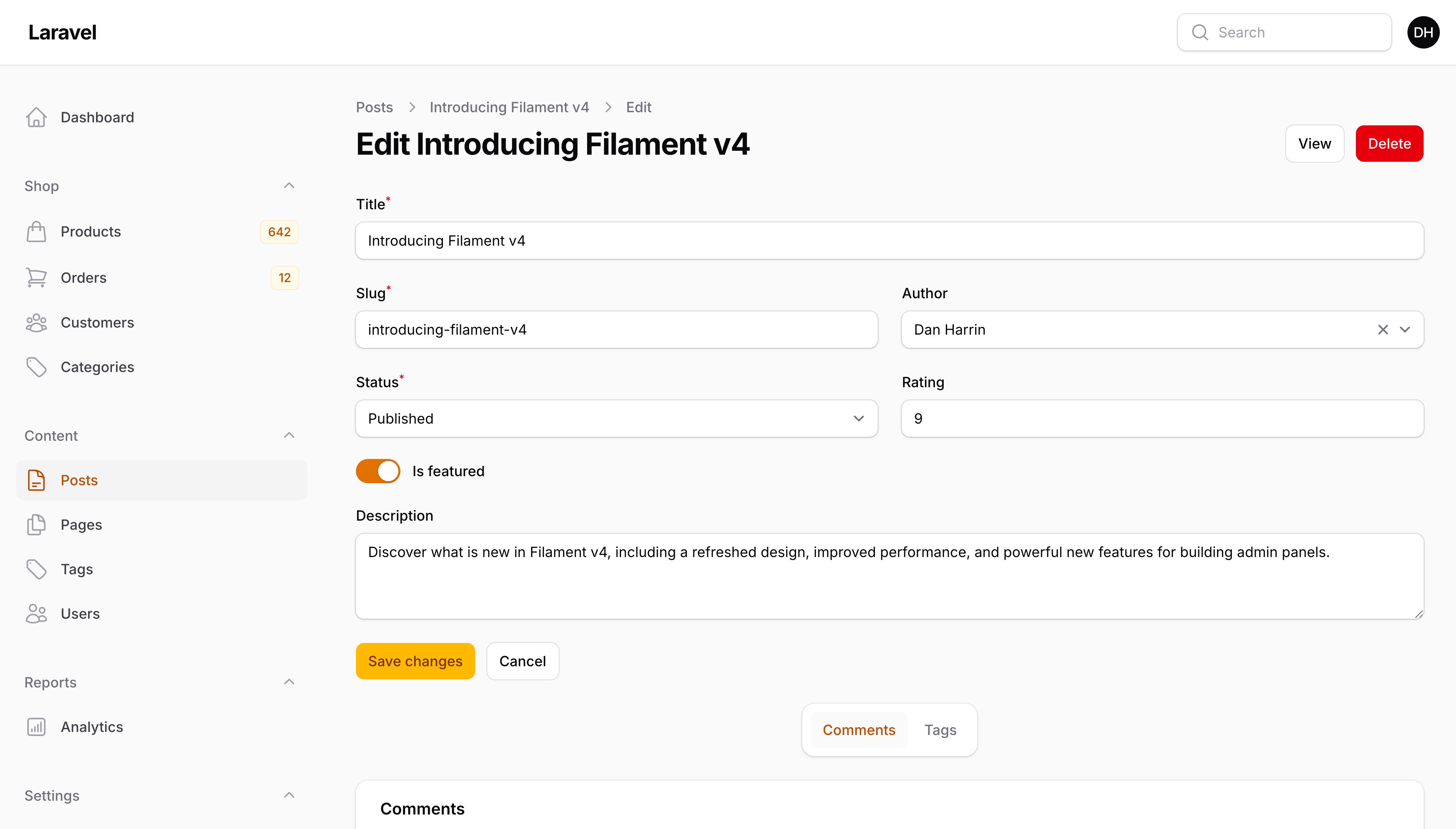 Resource edit page