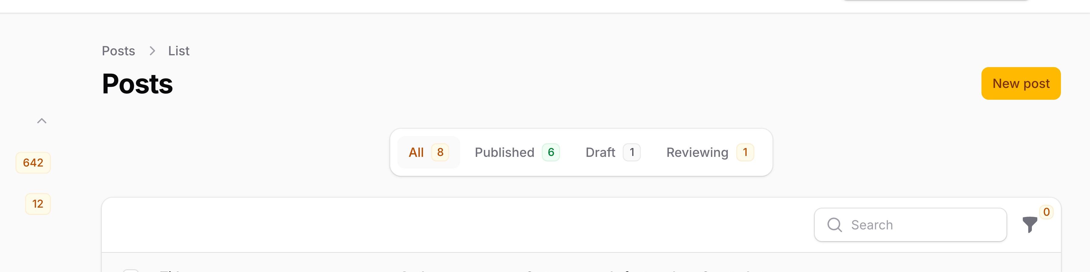 Resource listing page with colored tab badges