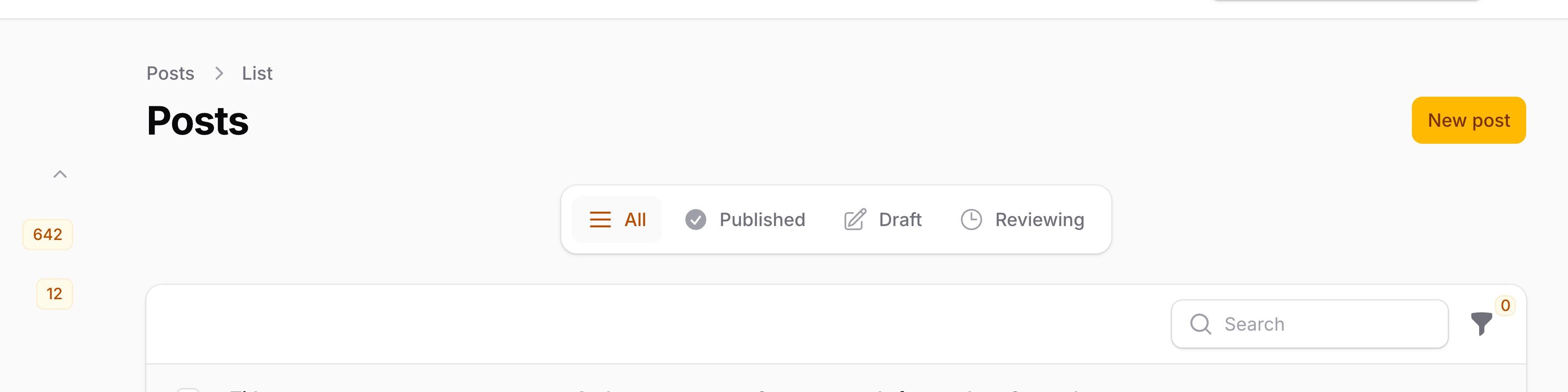 Resource listing page with tab icons