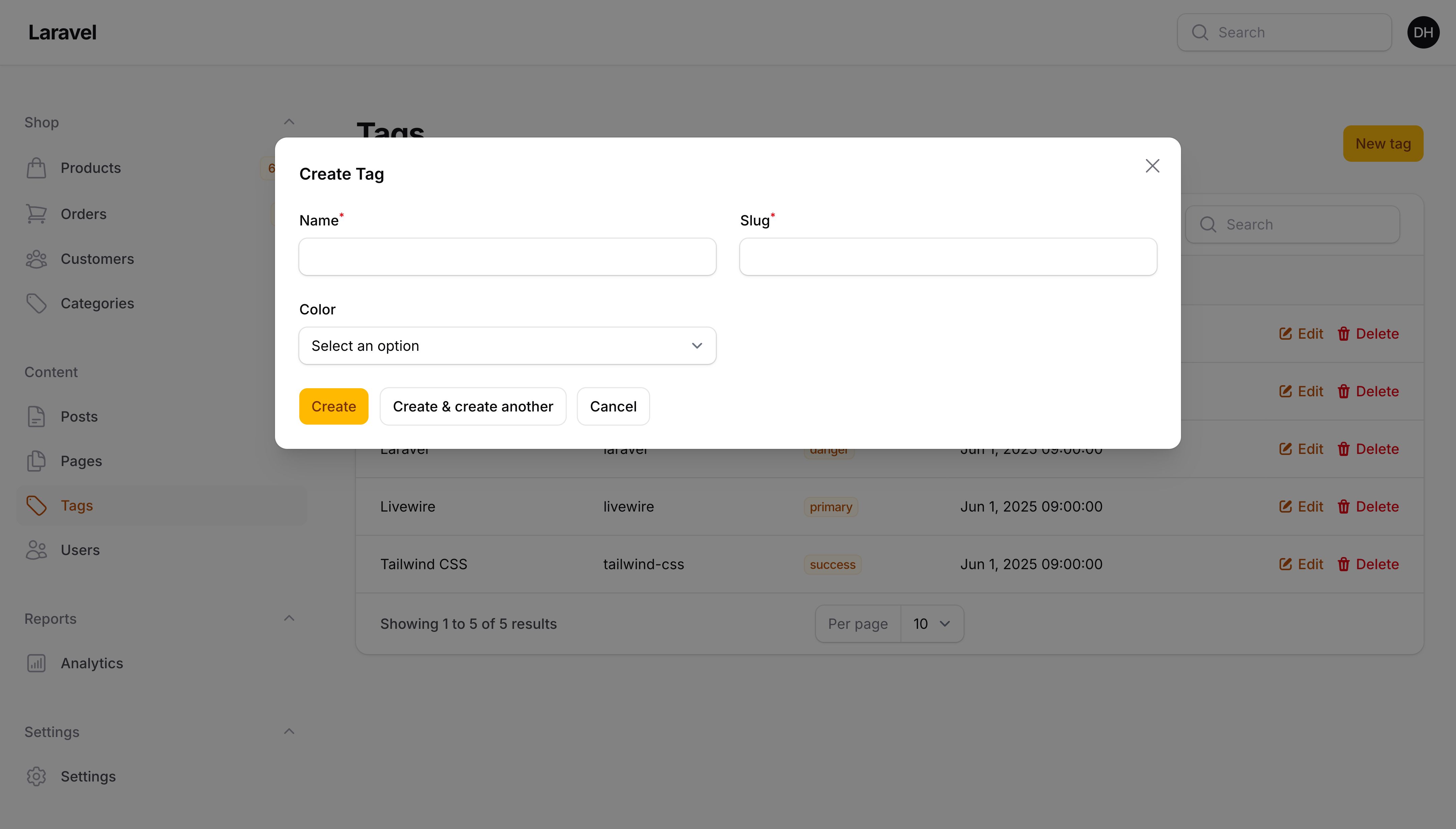 Simple (modal) resource create modal