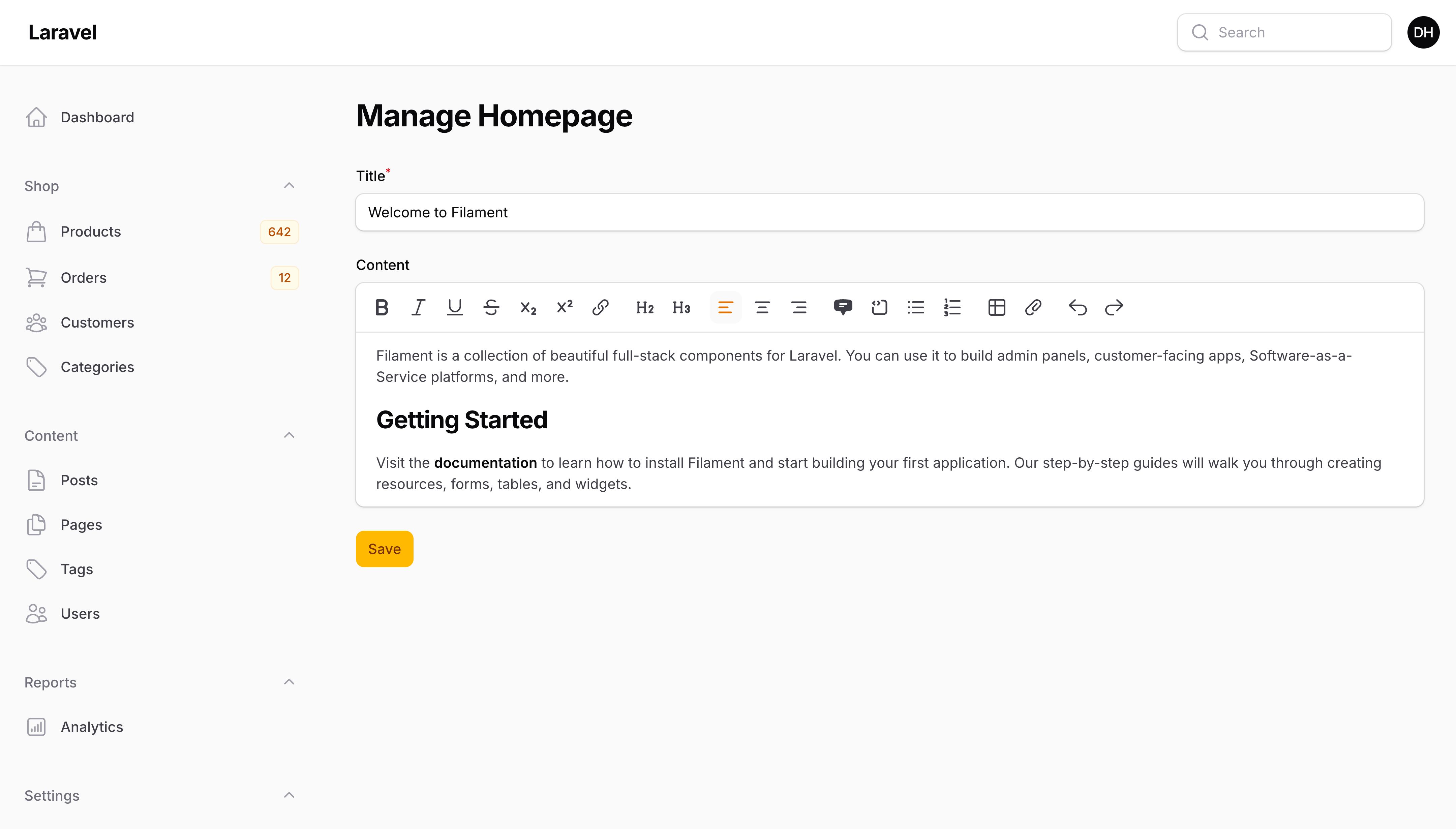 A singular resource page for managing a homepage