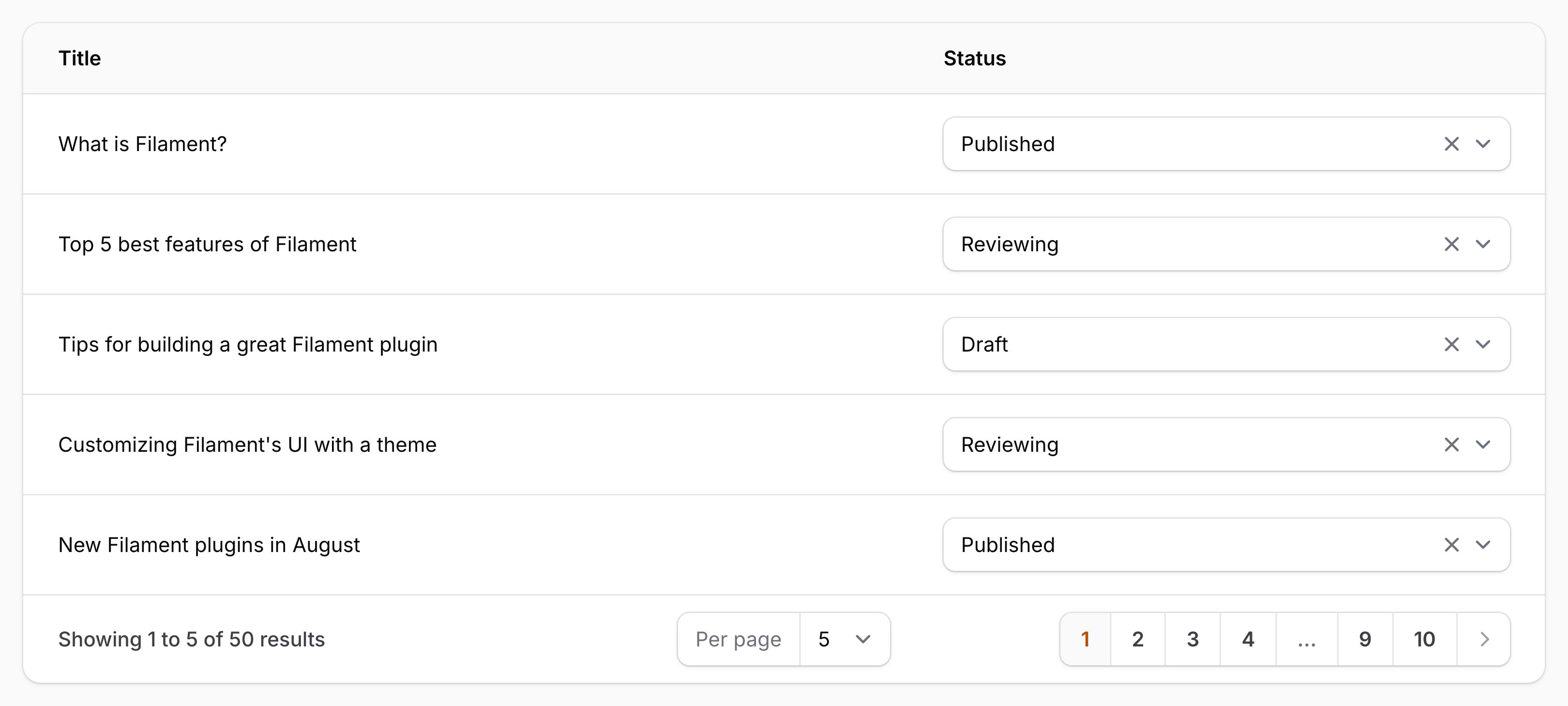 Table with JavaScript select column